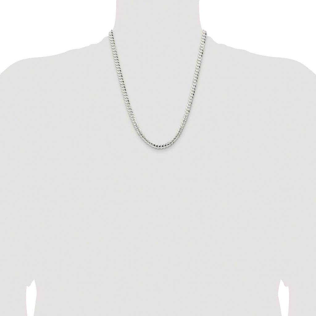 Sterling Silver Rhodium-plated 5.65mm Concave Beveled Curb Chain