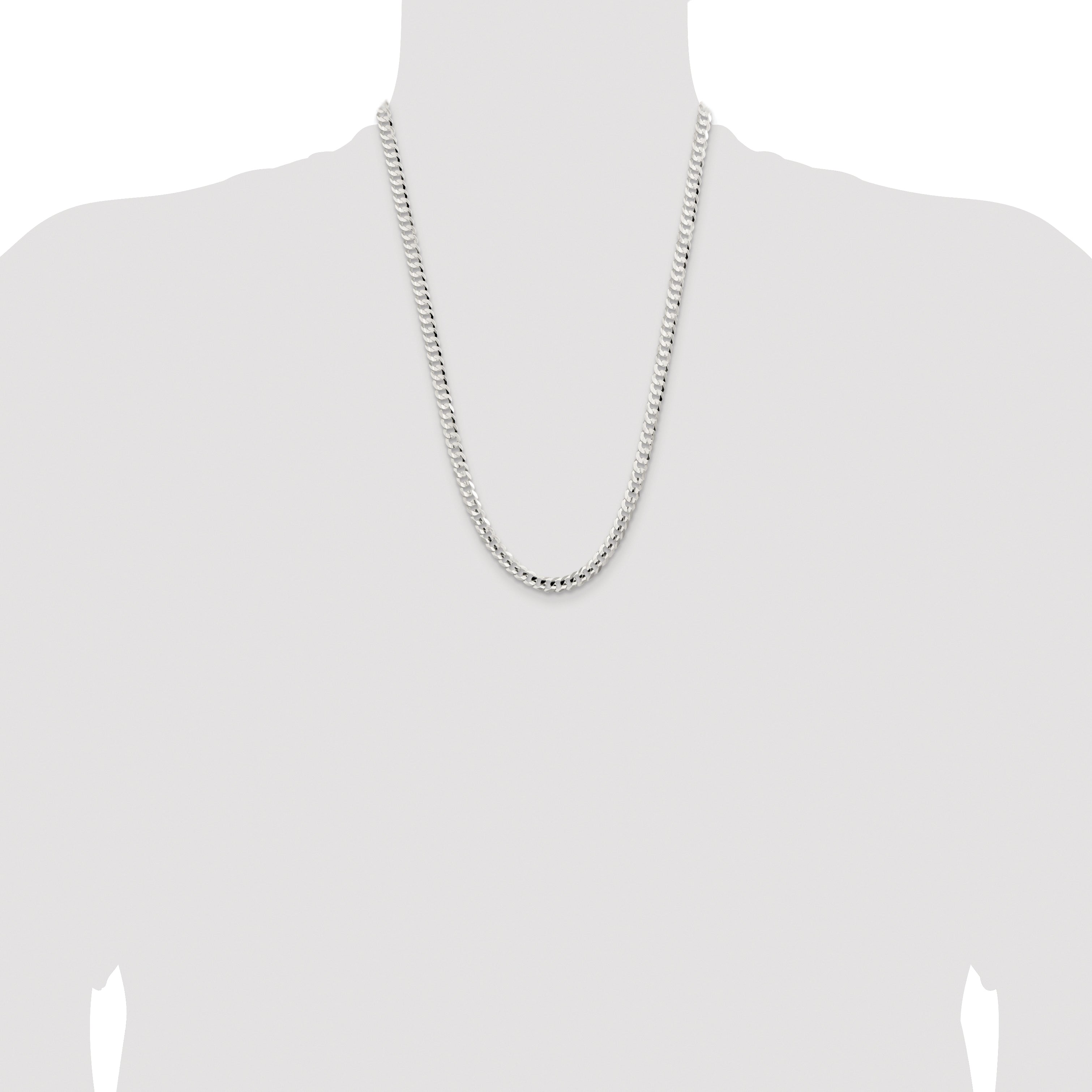 Sterling Silver Rhodium-plated 5.65mm Concave Beveled Curb Chain