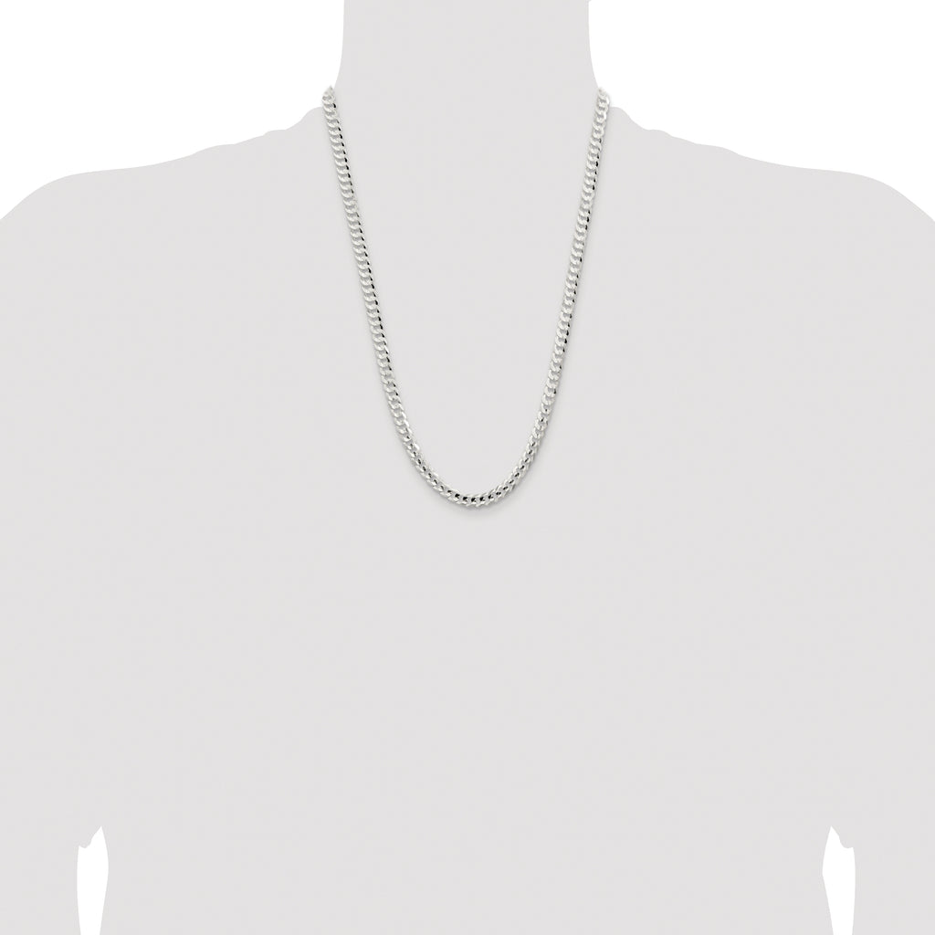 Sterling Silver Rhodium-plated 5.65mm Concave Beveled Curb Chain