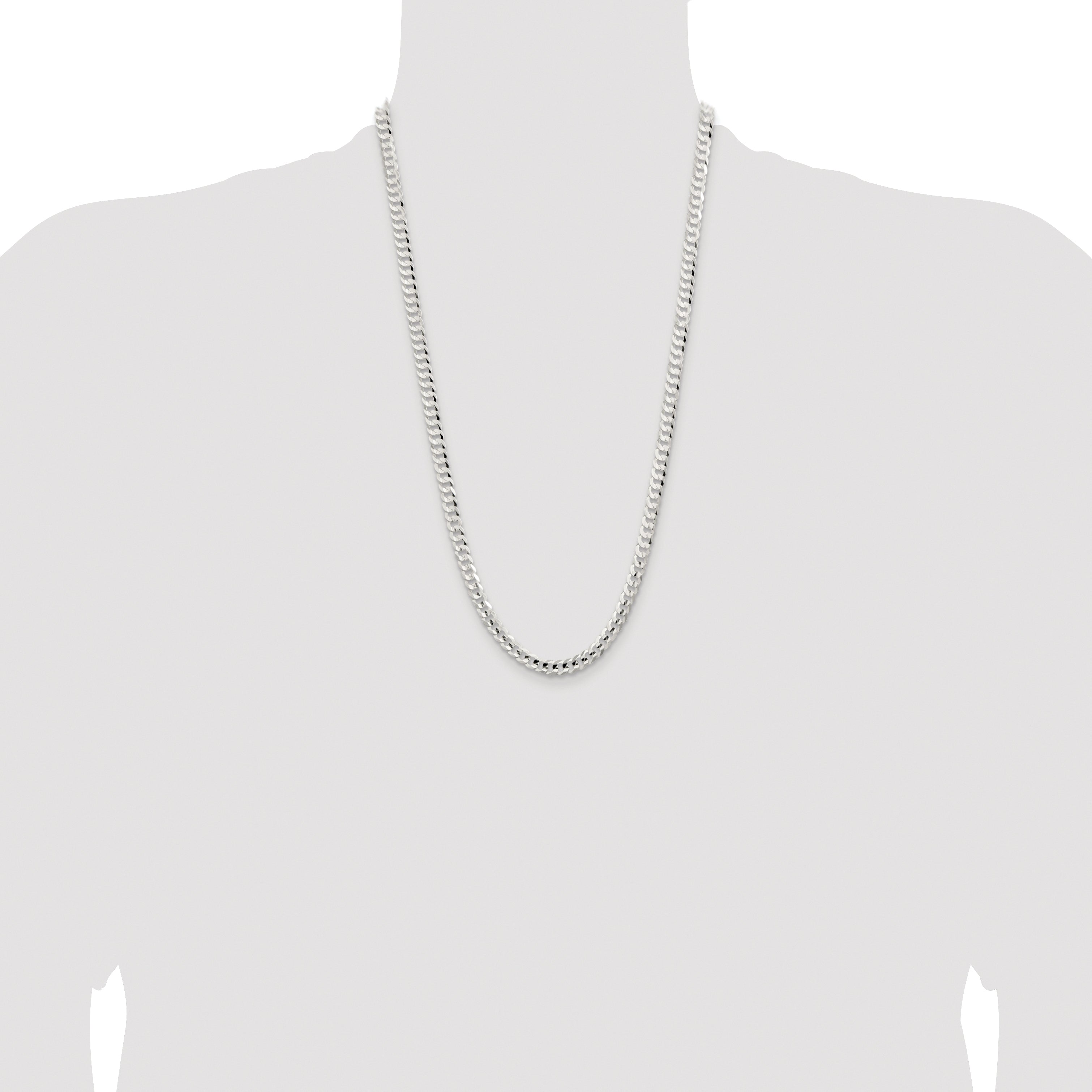Sterling Silver Rhodium-plated 5.65mm Concave Beveled Curb Chain