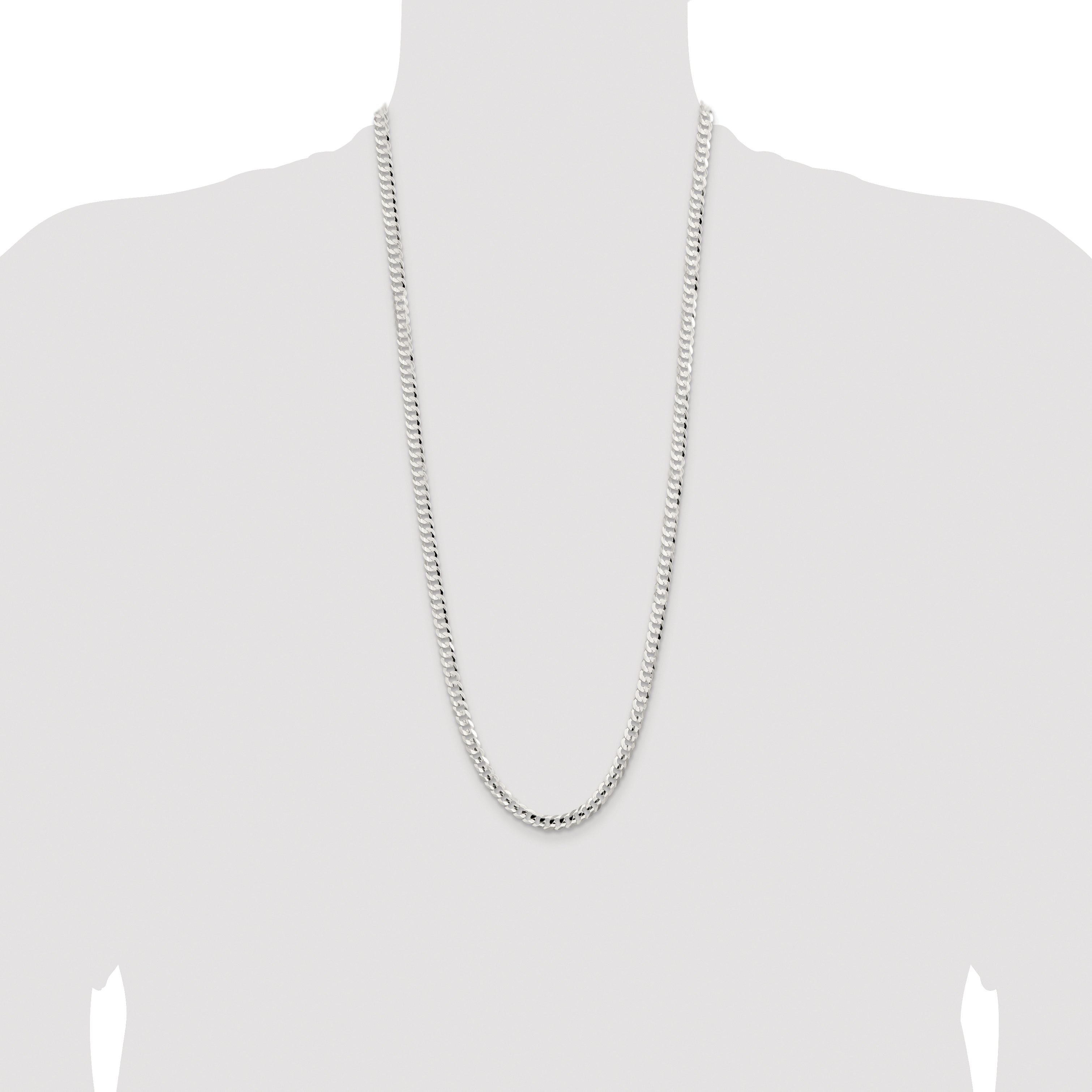 Sterling Silver Rhodium-plated 5.65mm Concave Beveled Curb Chain