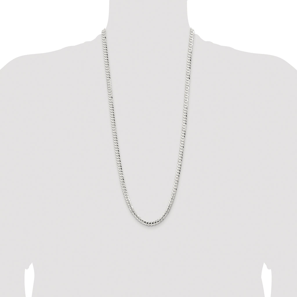Sterling Silver Rhodium-plated 5.65mm Concave Beveled Curb Chain