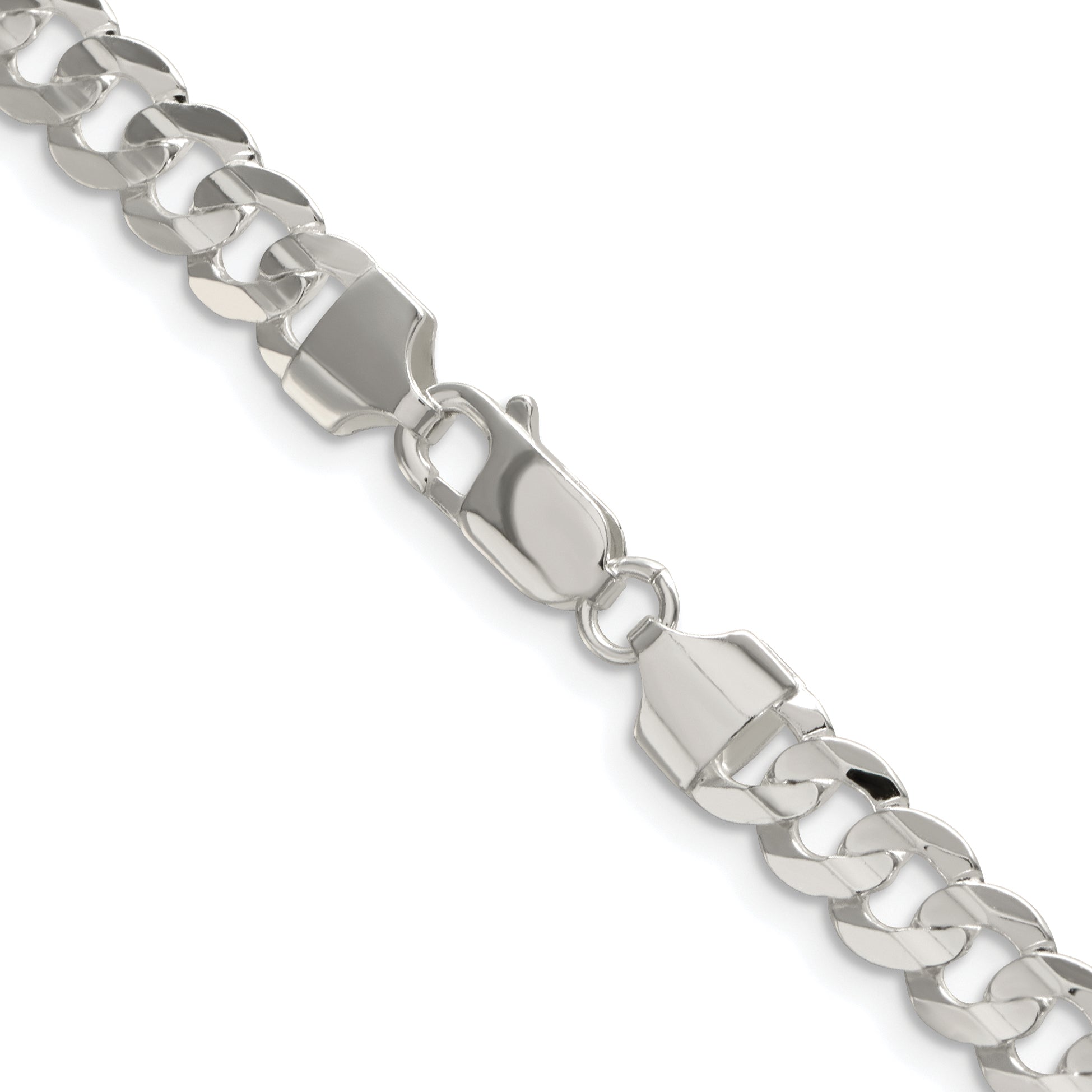 Sterling Silver Rhodium-plated 6.75mm Concave Beveled Curb Chain