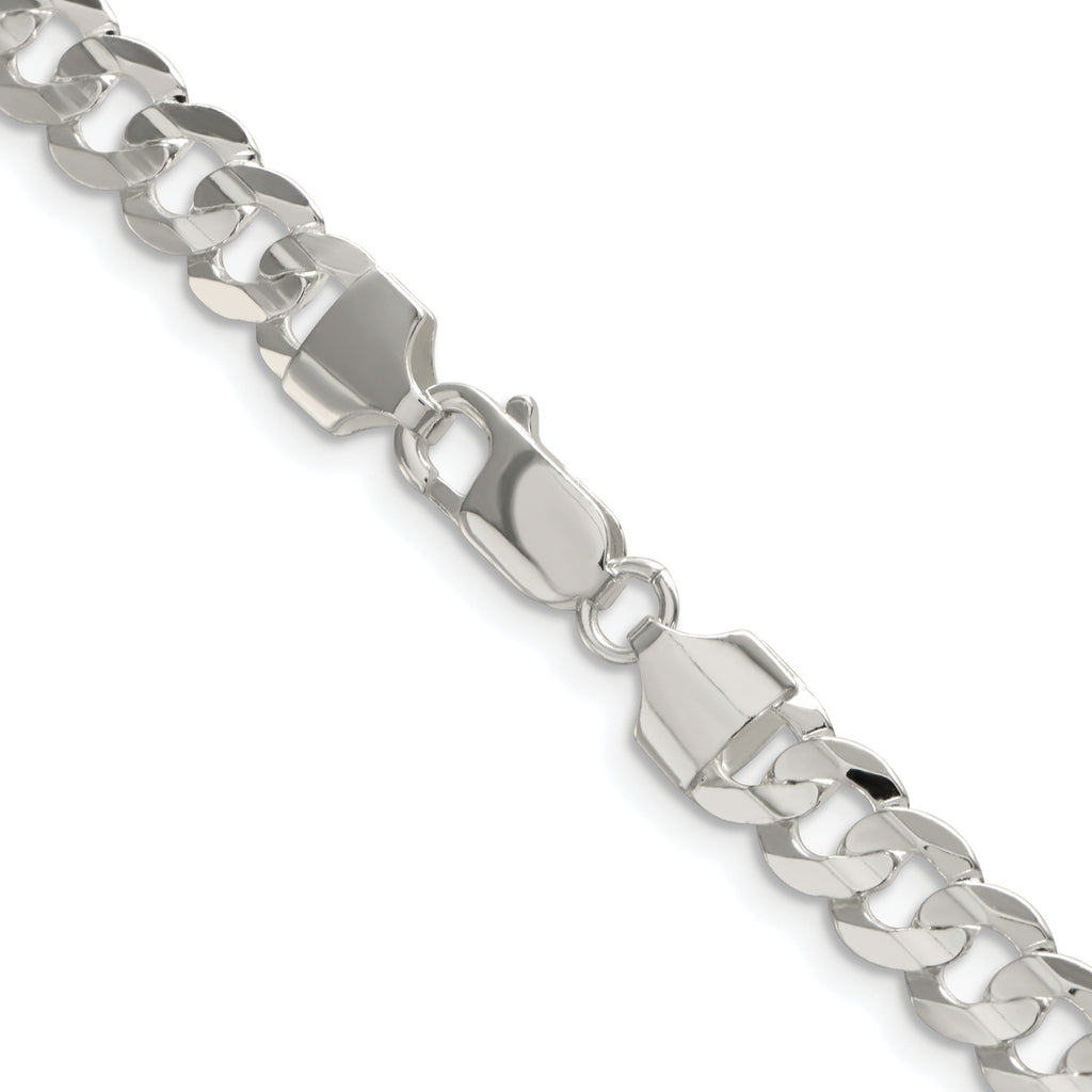 Sterling Silver Rhodium-plated 6.75mm Concave Beveled Curb Chain