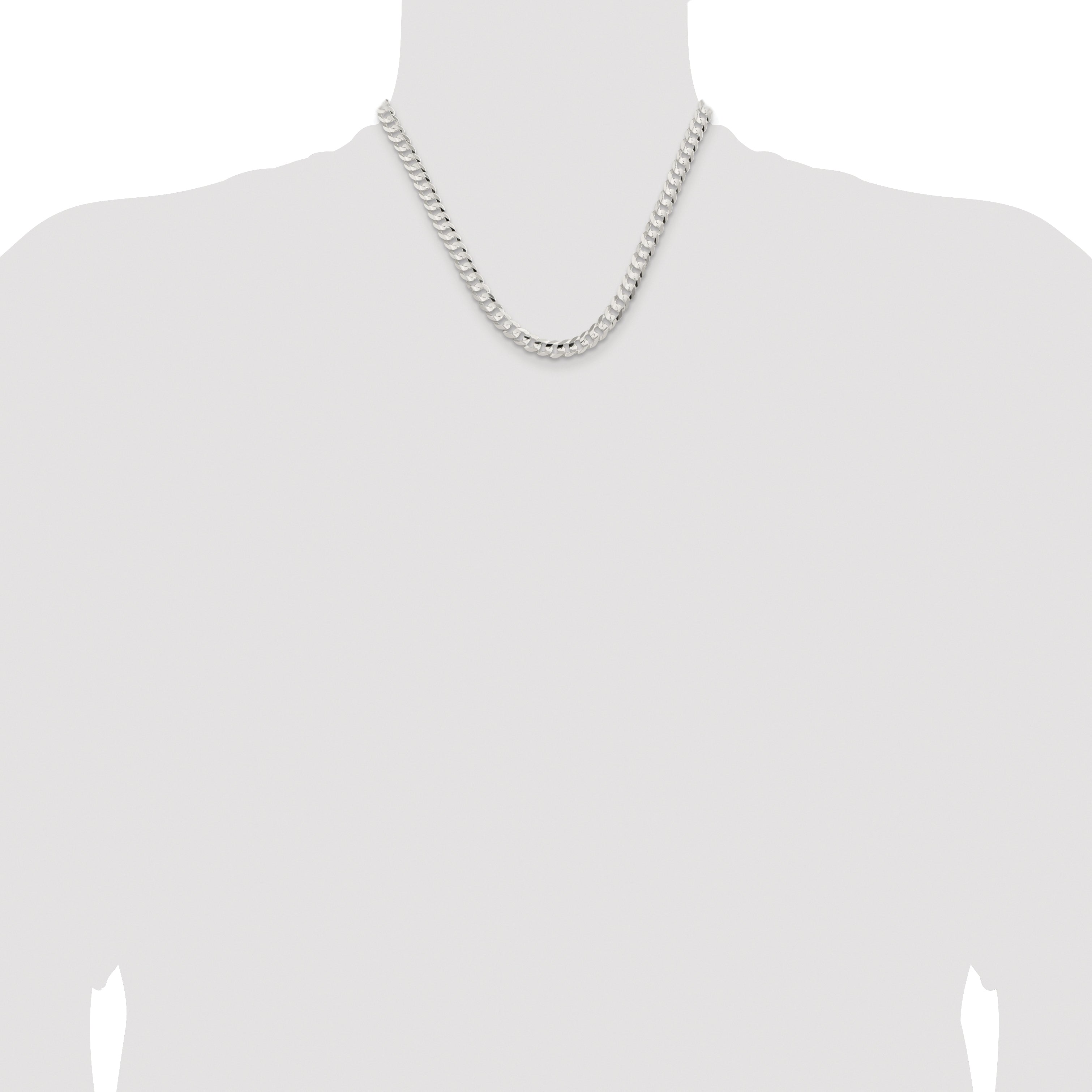 Sterling Silver Rhodium-plated 6.75mm Concave Beveled Curb Chain