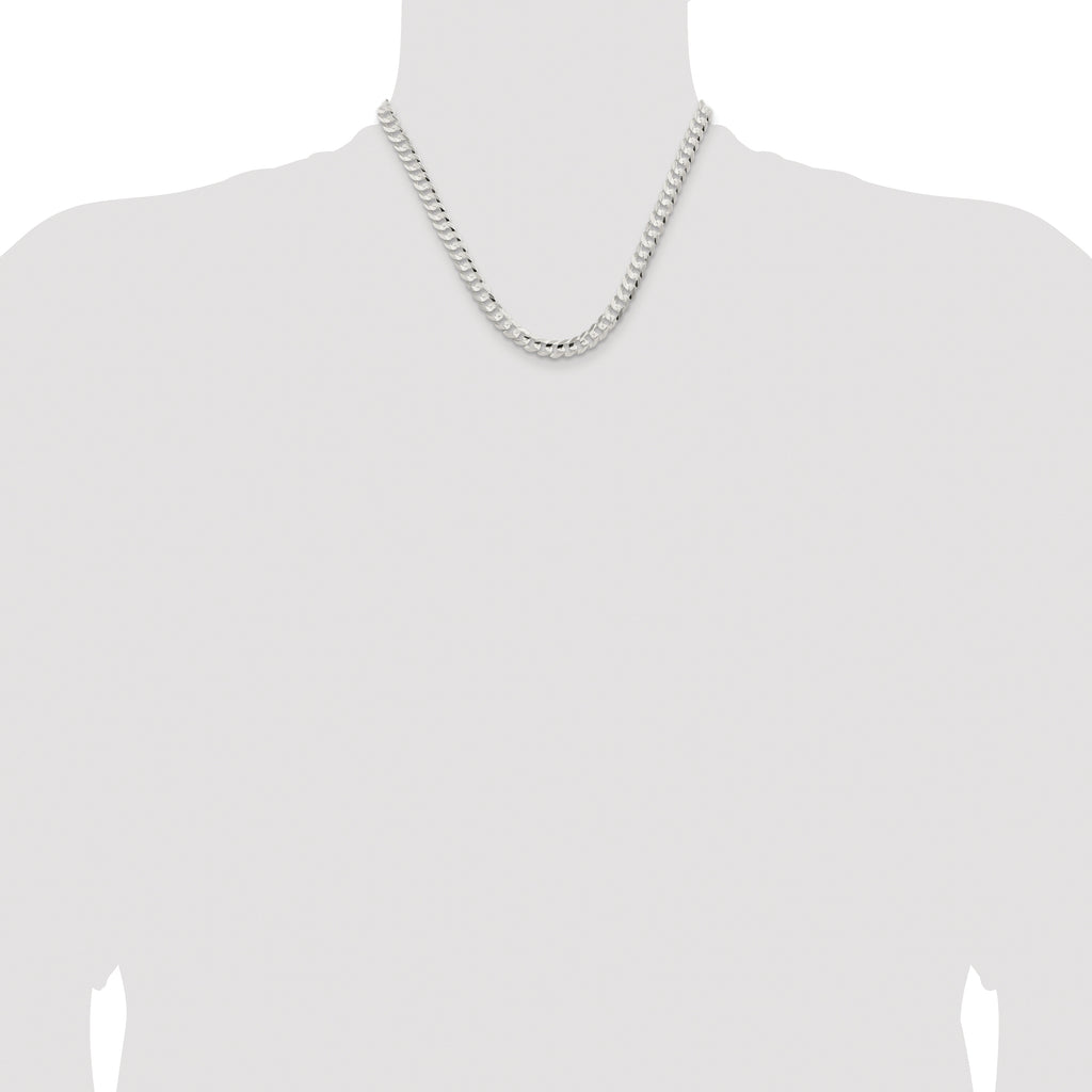 Sterling Silver Rhodium-plated 6.75mm Concave Beveled Curb Chain