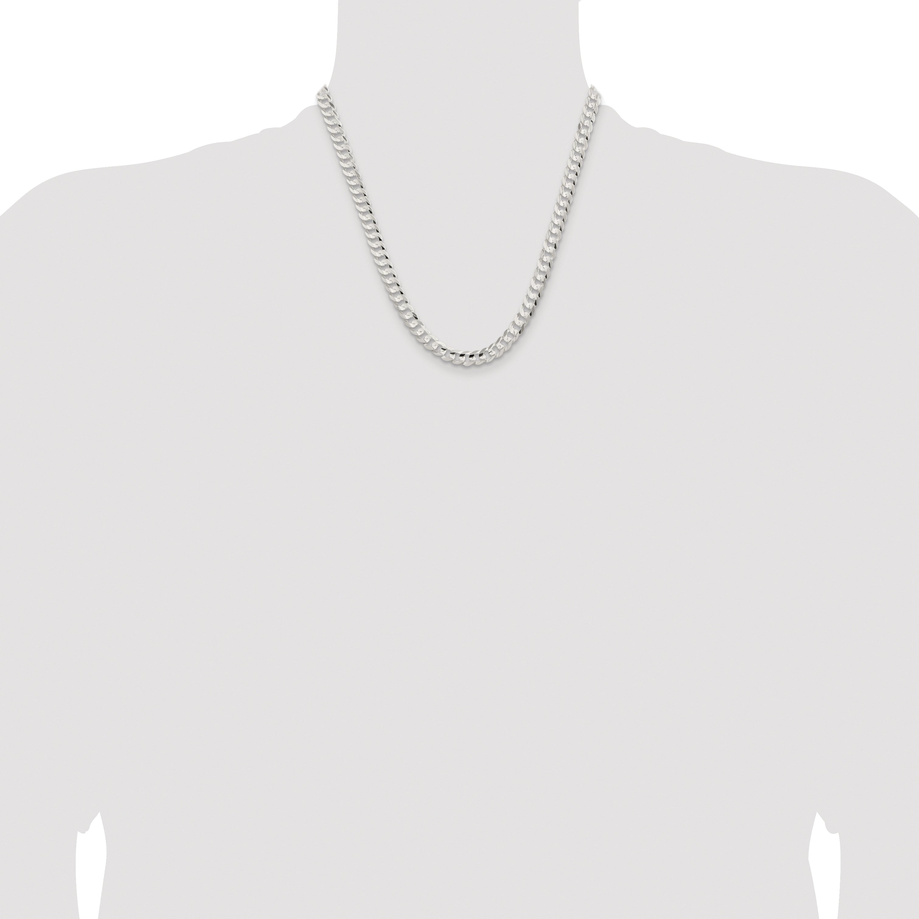 Sterling Silver Rhodium-plated 6.75mm Concave Beveled Curb Chain