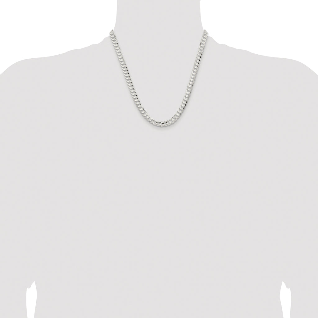 Sterling Silver Rhodium-plated 6.75mm Concave Beveled Curb Chain