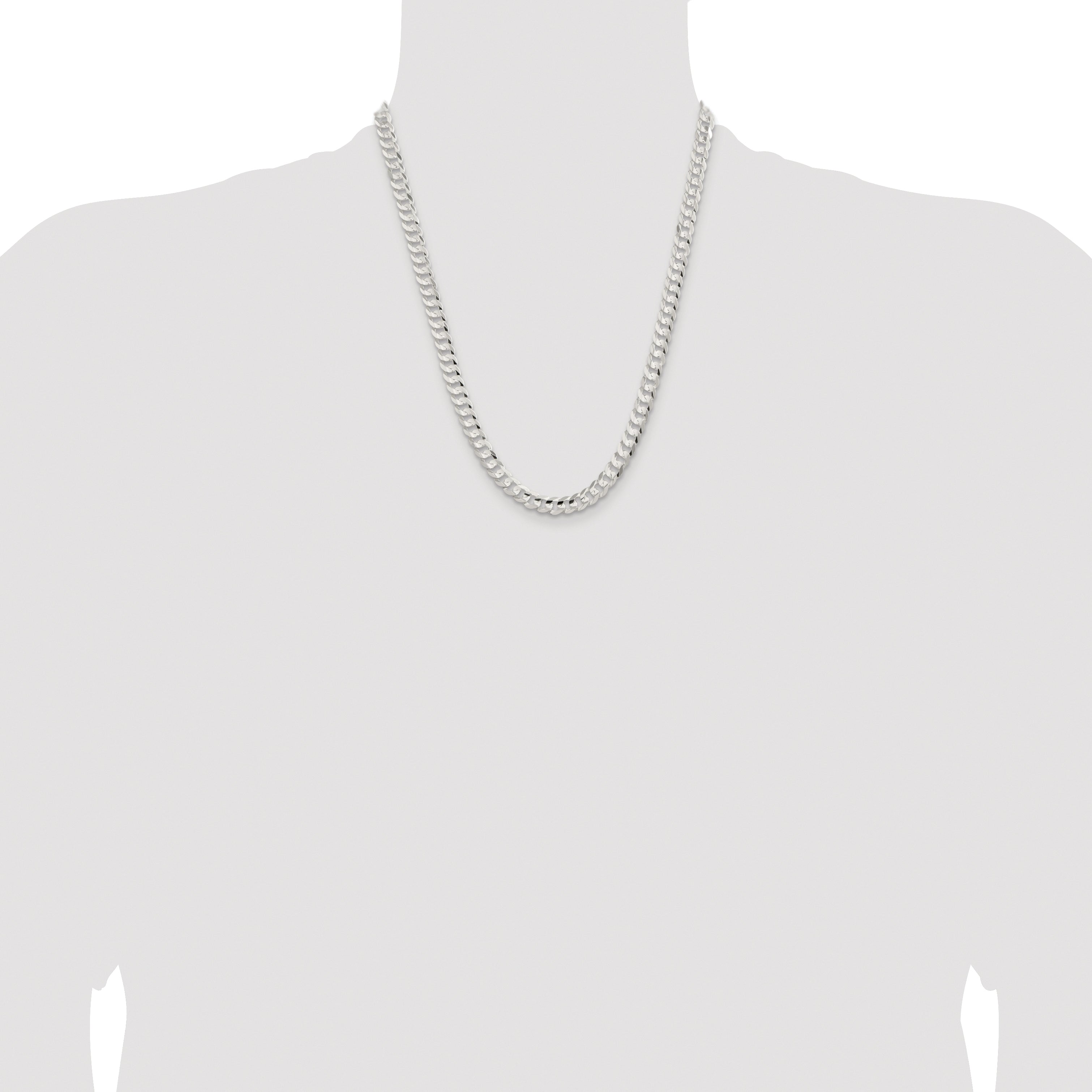 Sterling Silver Rhodium-plated 6.75mm Concave Beveled Curb Chain