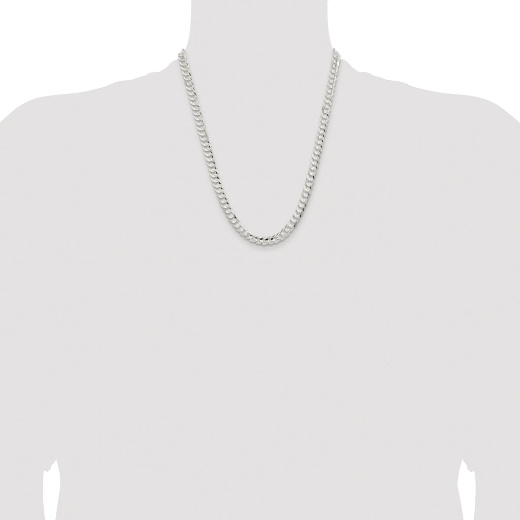 Sterling Silver Rhodium-plated 6.75mm Concave Beveled Curb Chain