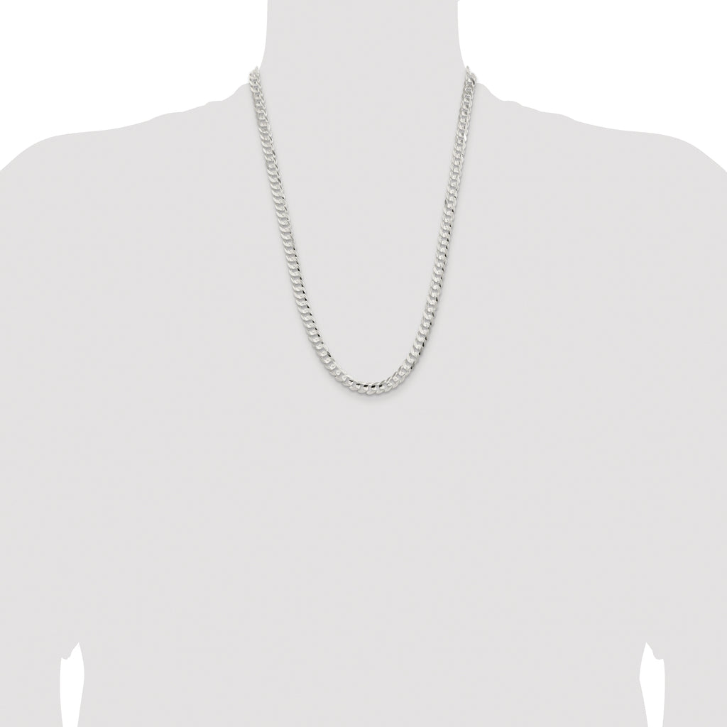 Sterling Silver Rhodium-plated 6.75mm Concave Beveled Curb Chain