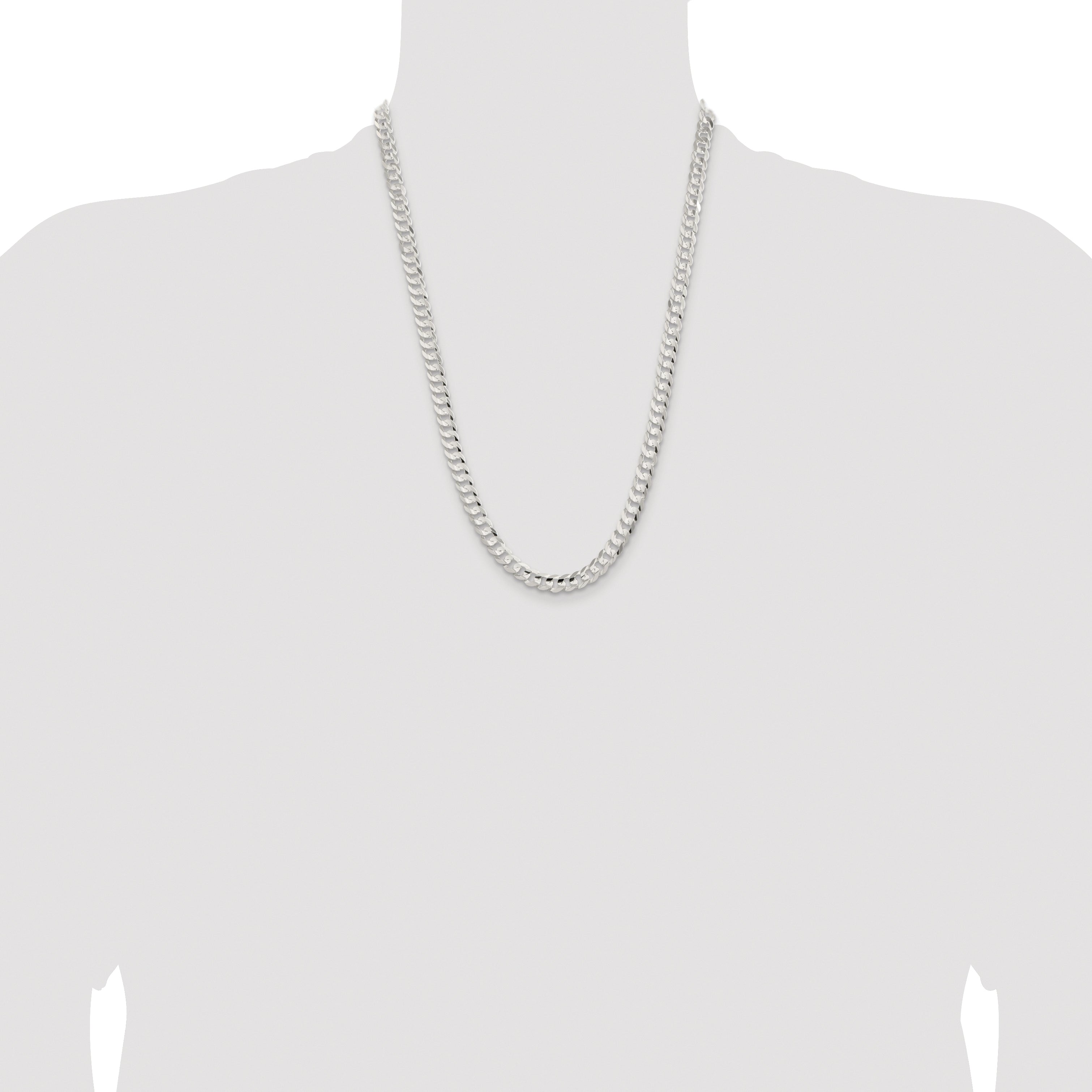 Sterling Silver Rhodium-plated 6.75mm Concave Beveled Curb Chain