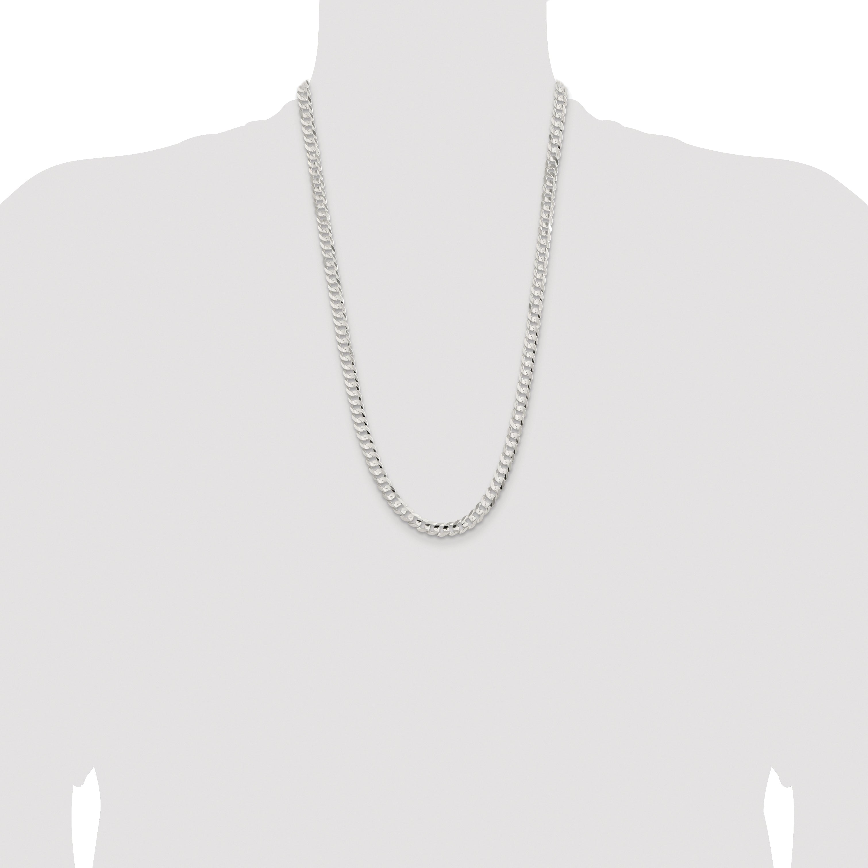 Sterling Silver Rhodium-plated 6.75mm Concave Beveled Curb Chain