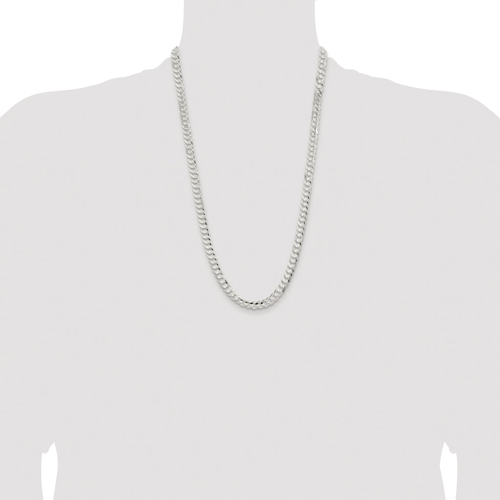 Sterling Silver Rhodium-plated 6.75mm Concave Beveled Curb Chain