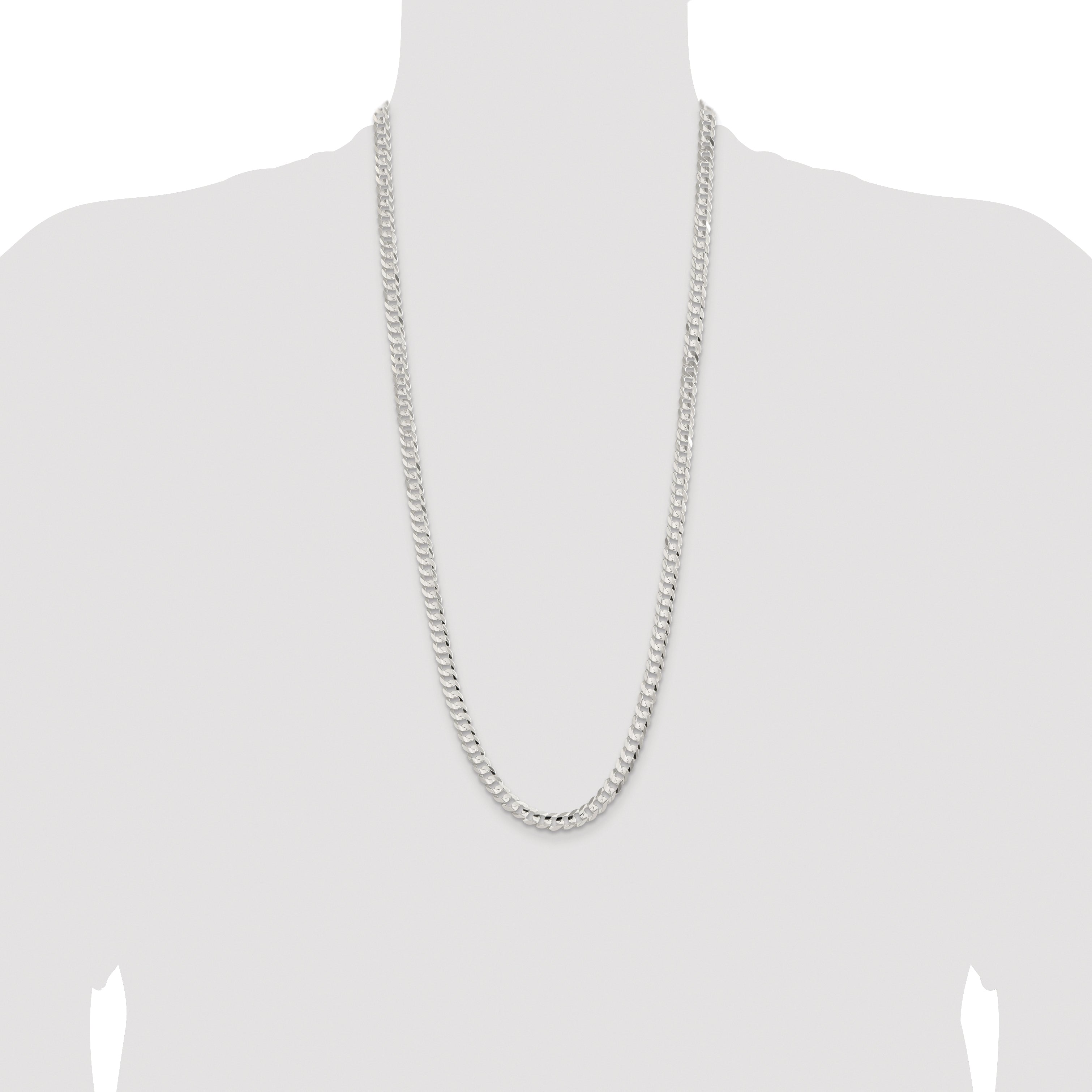 Sterling Silver Rhodium-plated 6.75mm Concave Beveled Curb Chain