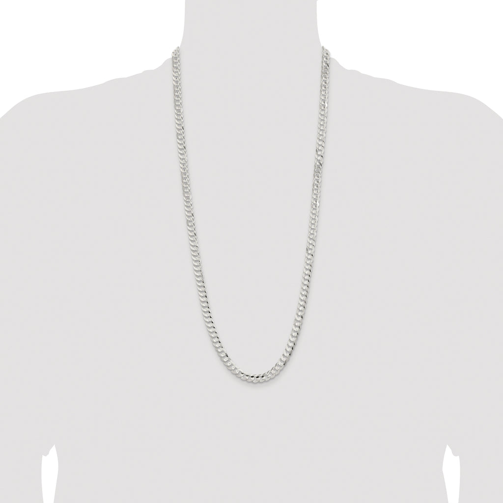 Sterling Silver Rhodium-plated 6.75mm Concave Beveled Curb Chain