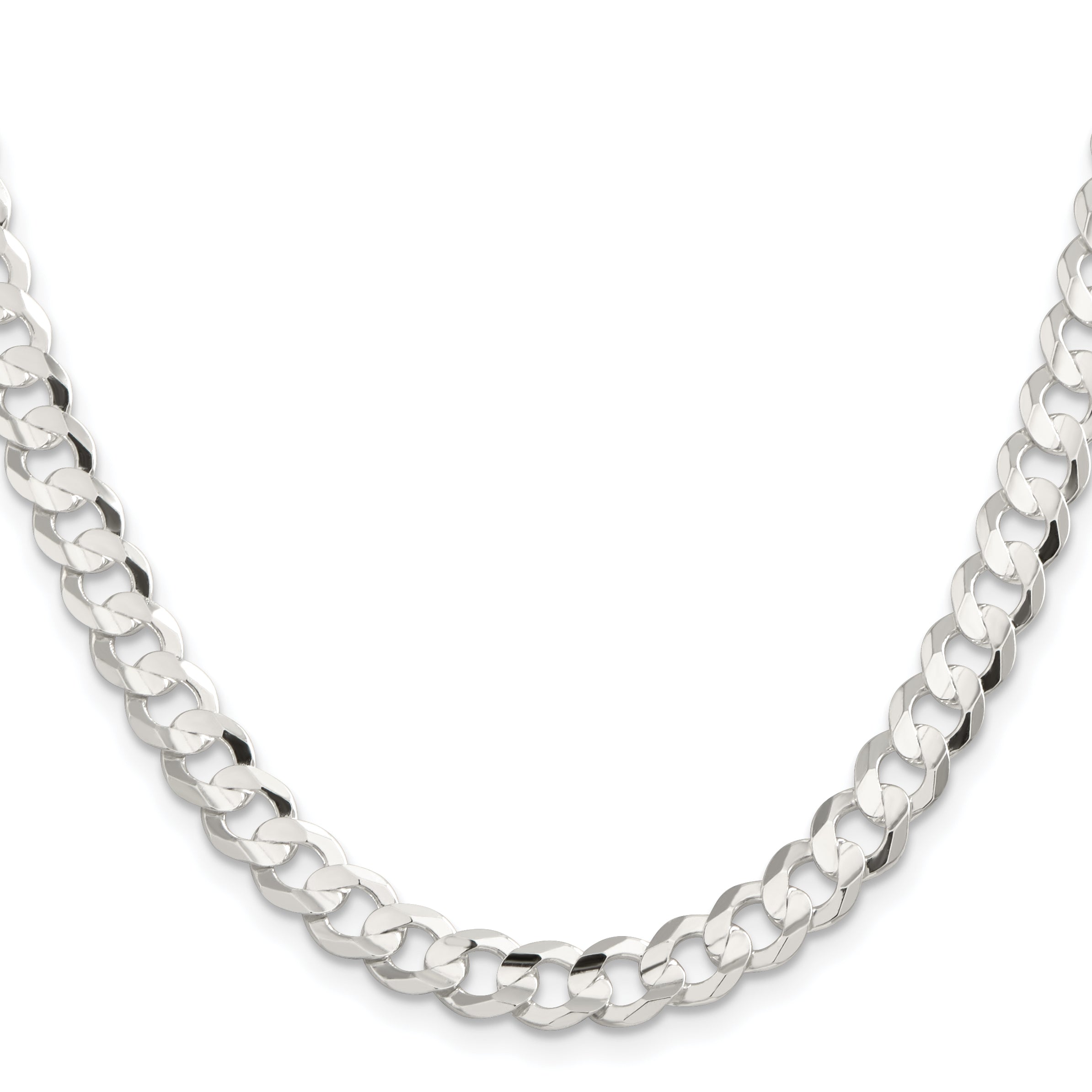 Sterling Silver 7.8mm Concave Beveled Curb Chain