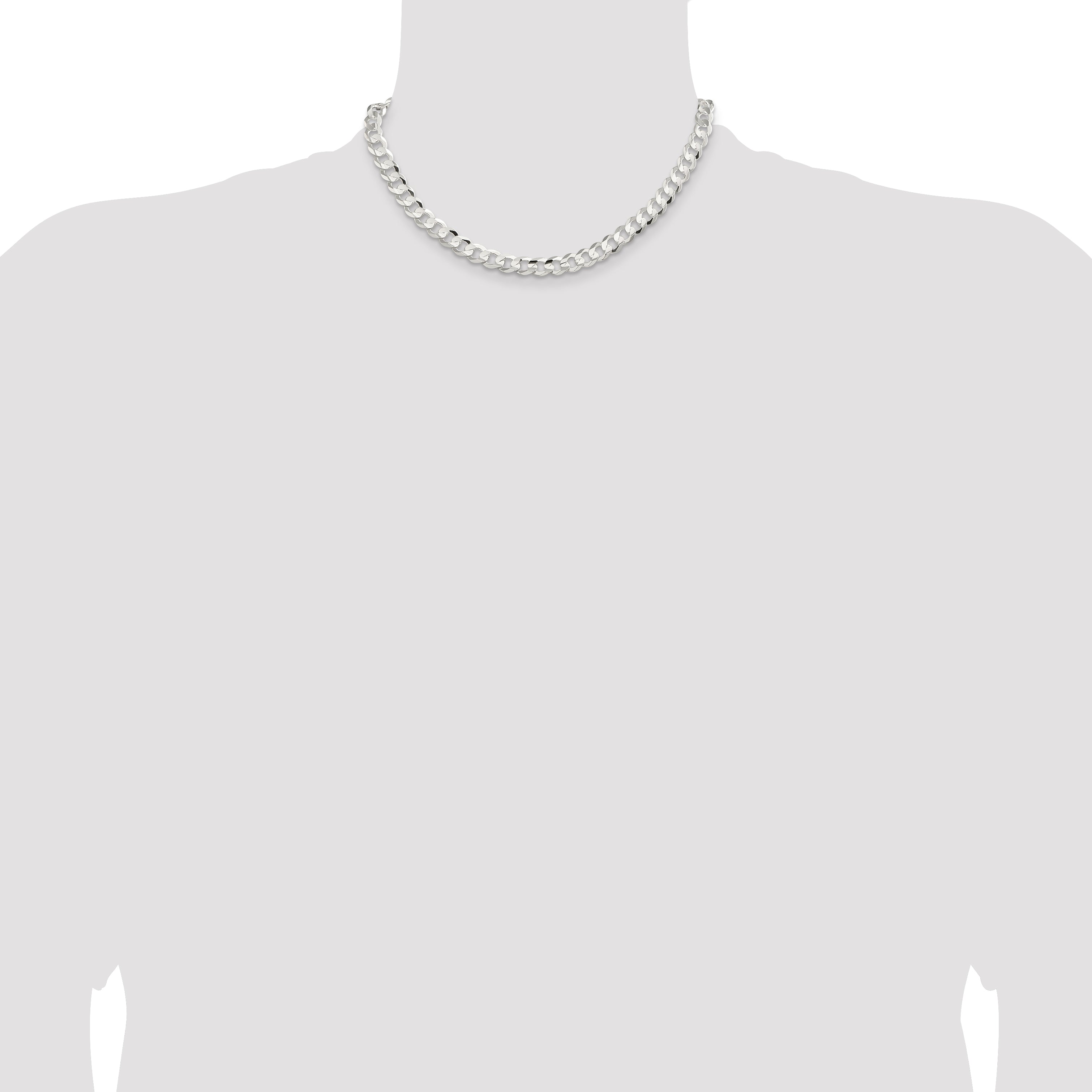 Sterling Silver 7.8mm Concave Beveled Curb Chain
