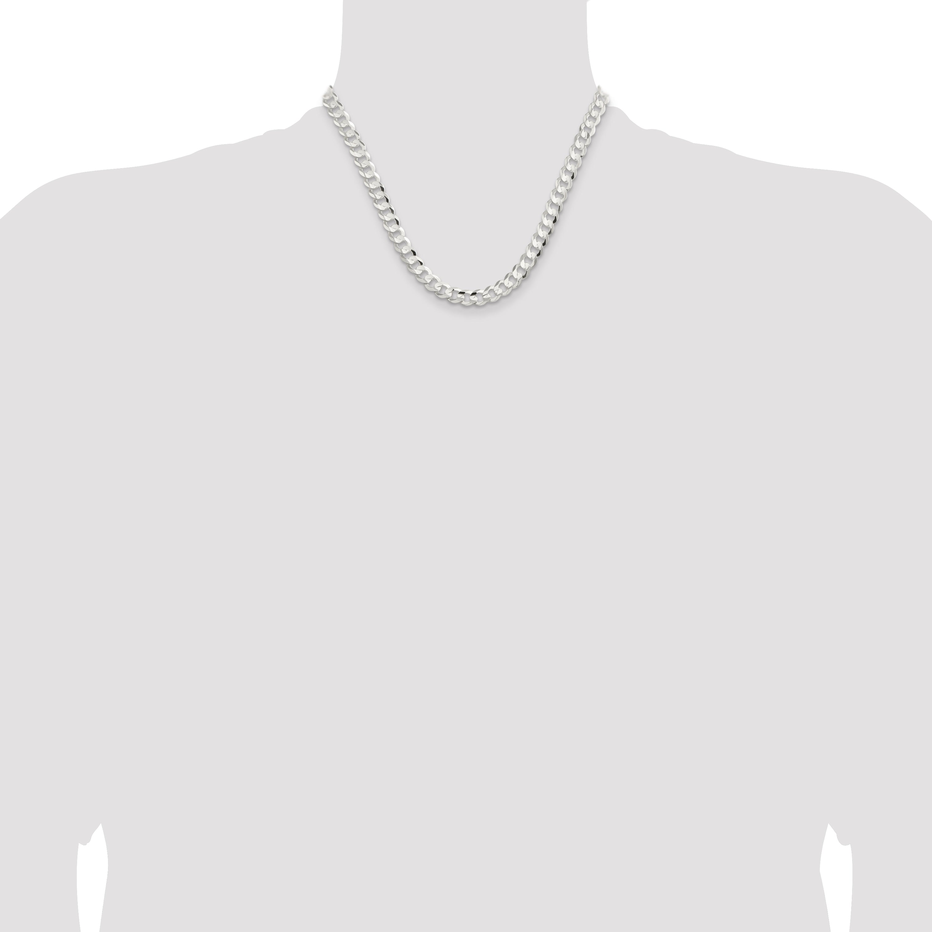 Sterling Silver 7.8mm Concave Beveled Curb Chain