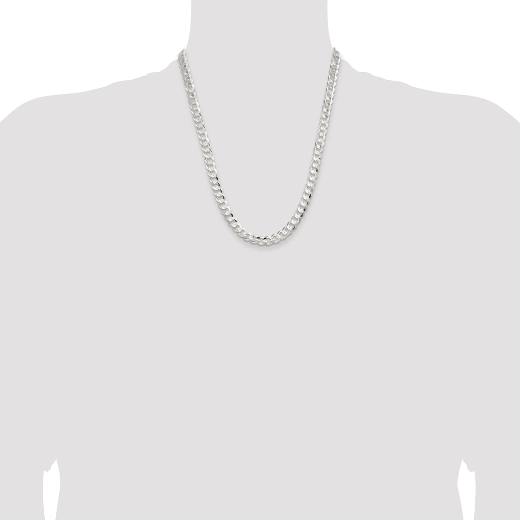 Sterling Silver 7.8mm Concave Beveled Curb Chain