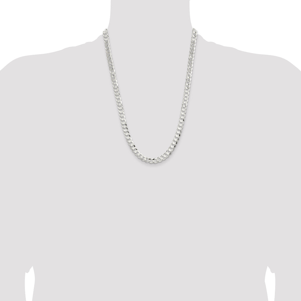 Sterling Silver 7.8mm Concave Beveled Curb Chain