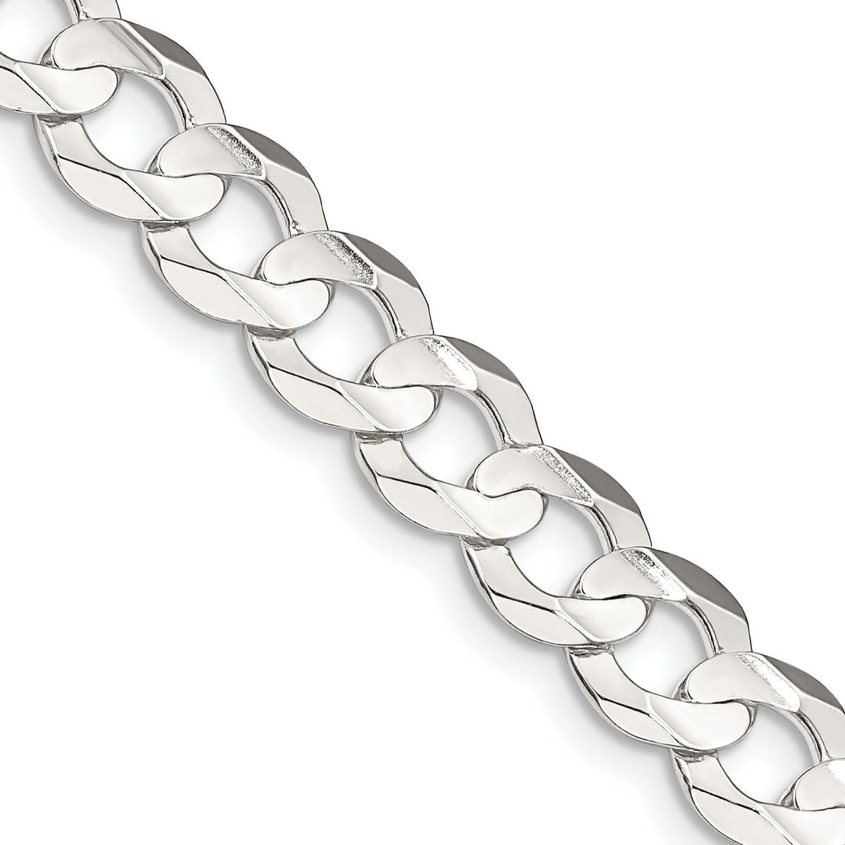 Concave Beveled Curb Chain in Sterling Silver, 7.8mm, 7–30 Inch - Sophia Jewelers