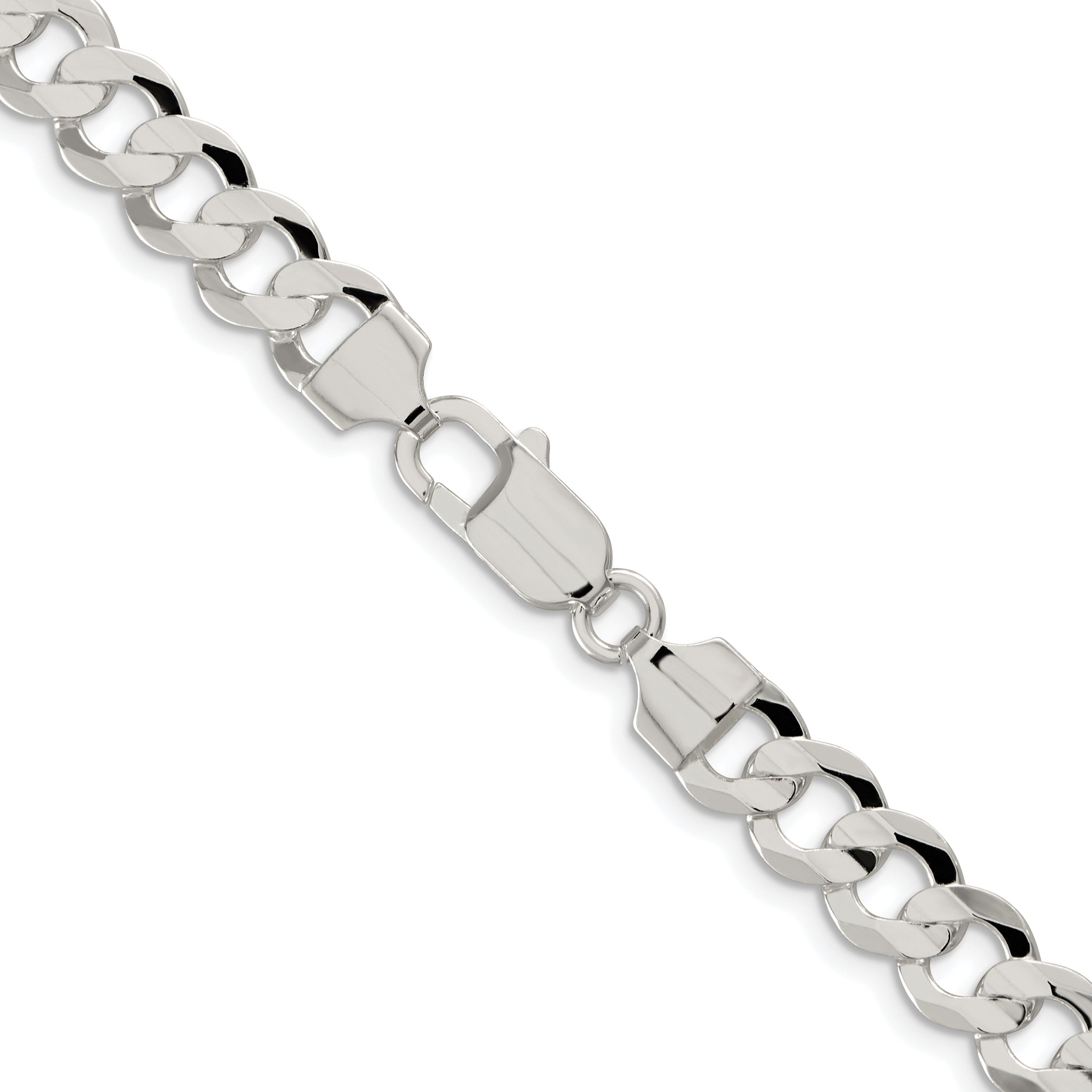 Sterling Silver Rhodium-plated 7.8mm Concave Beveled Curb Chain