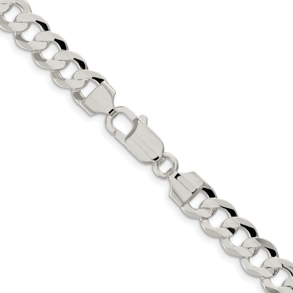 Sterling Silver Rhodium-plated 7.8mm Concave Beveled Curb Chain