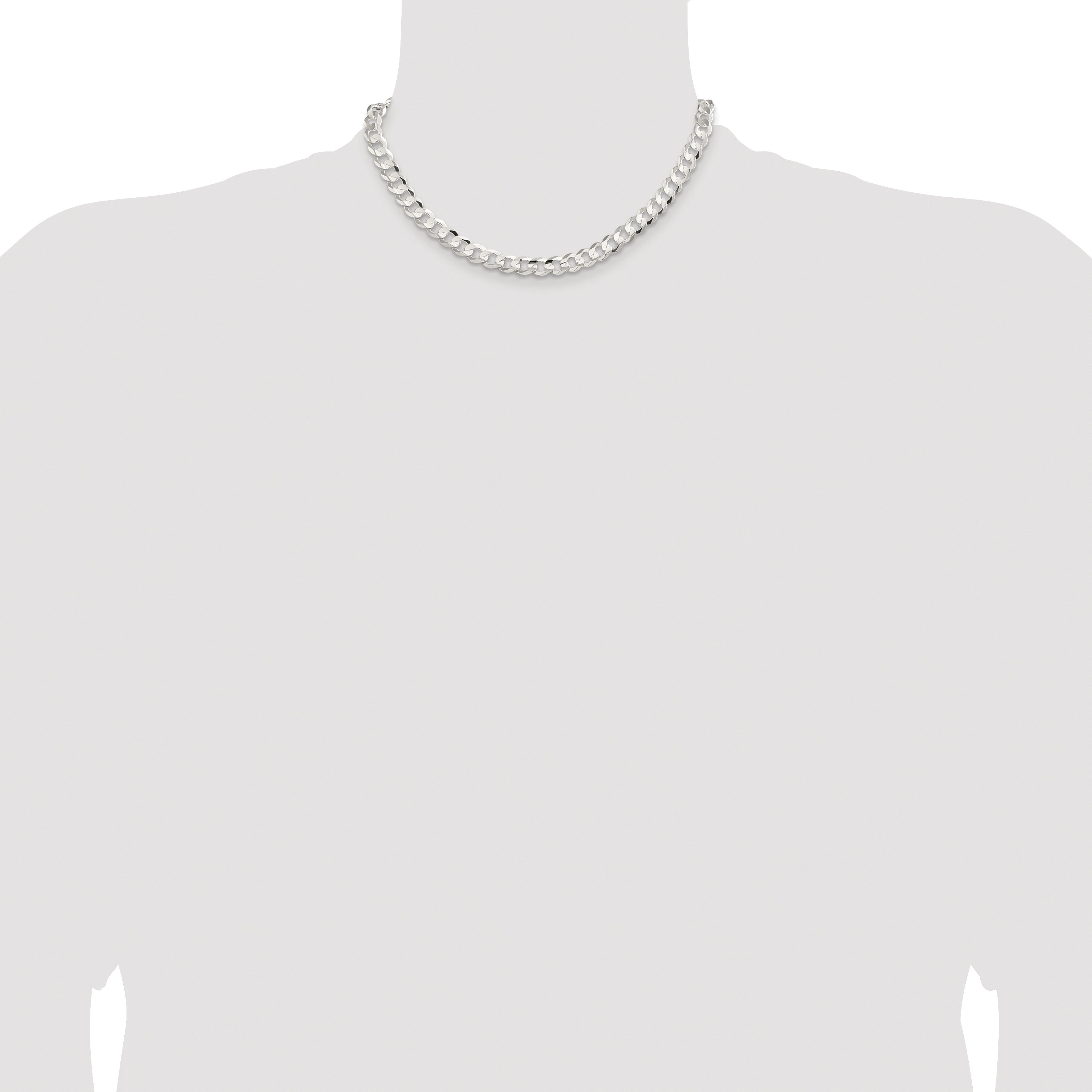Sterling Silver Rhodium-plated 7.8mm Concave Beveled Curb Chain