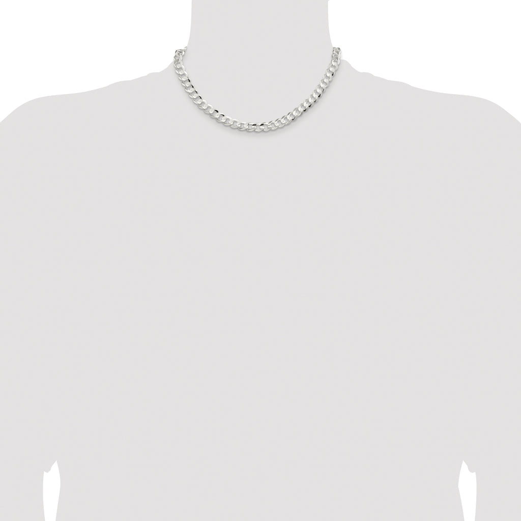 Sterling Silver Rhodium-plated 7.8mm Concave Beveled Curb Chain