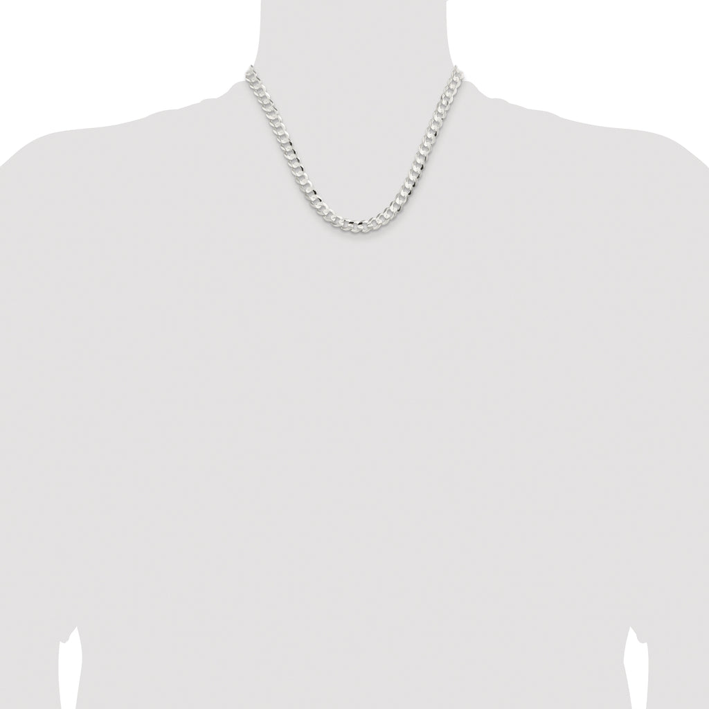 Sterling Silver Rhodium-plated 7.8mm Concave Beveled Curb Chain