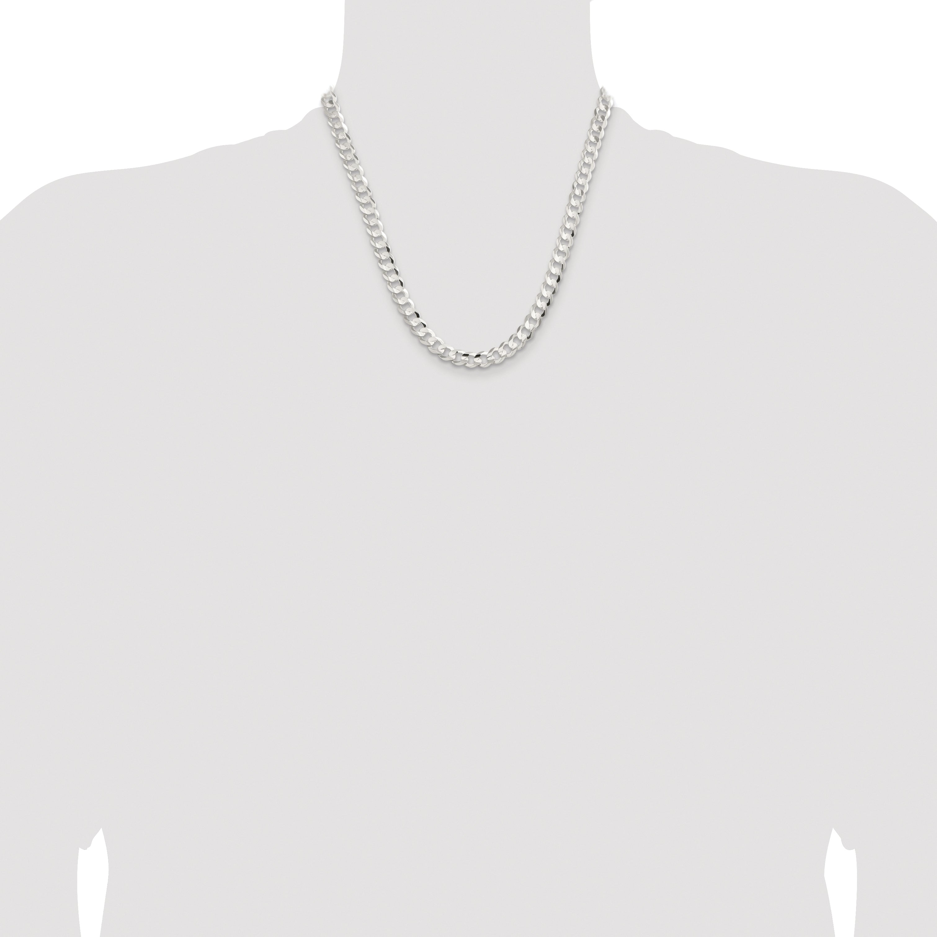 Sterling Silver Rhodium-plated 7.8mm Concave Beveled Curb Chain