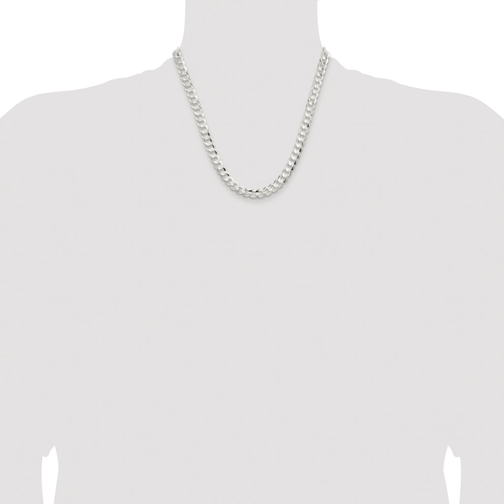 Sterling Silver Rhodium-plated 7.8mm Concave Beveled Curb Chain