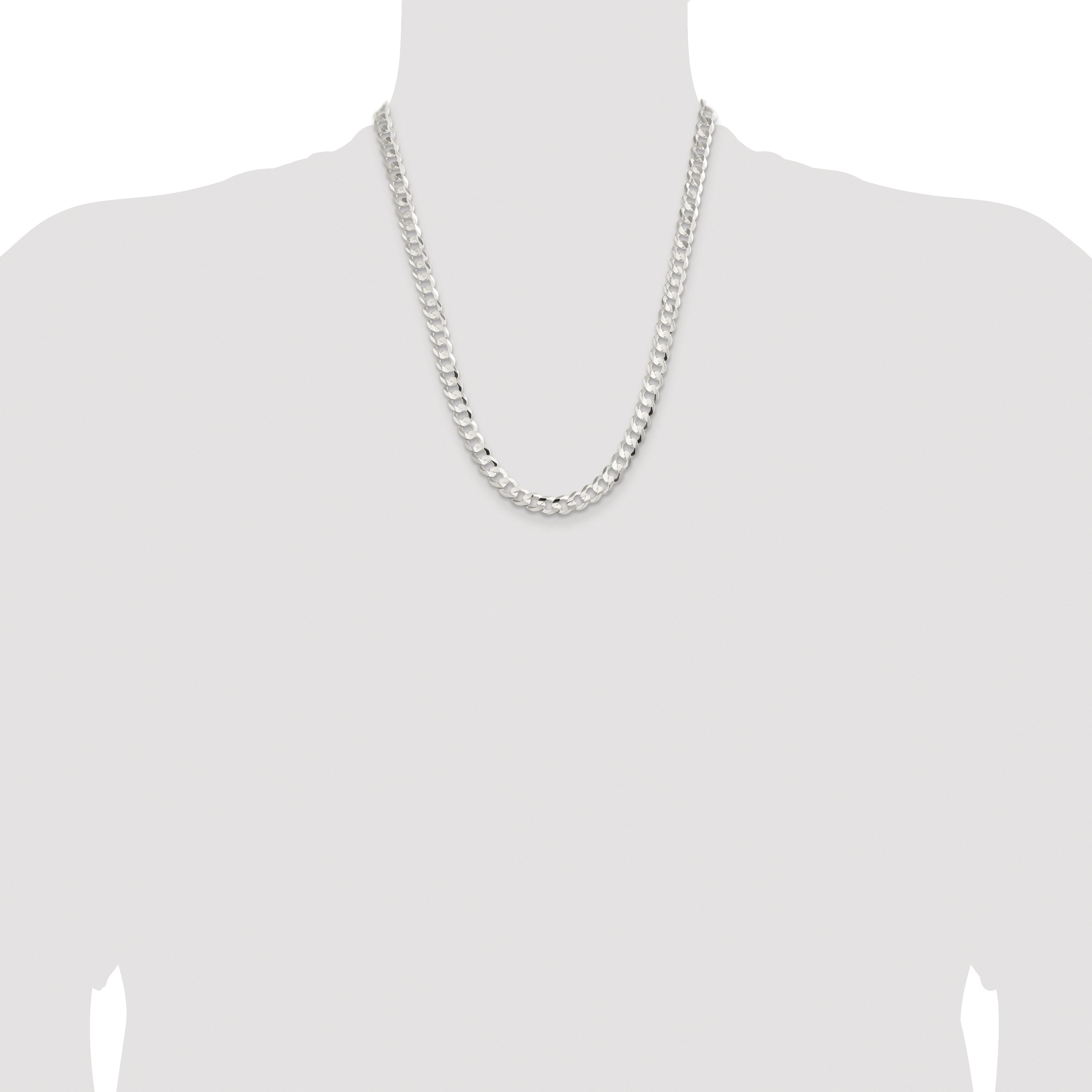 Sterling Silver Rhodium-plated 7.8mm Concave Beveled Curb Chain
