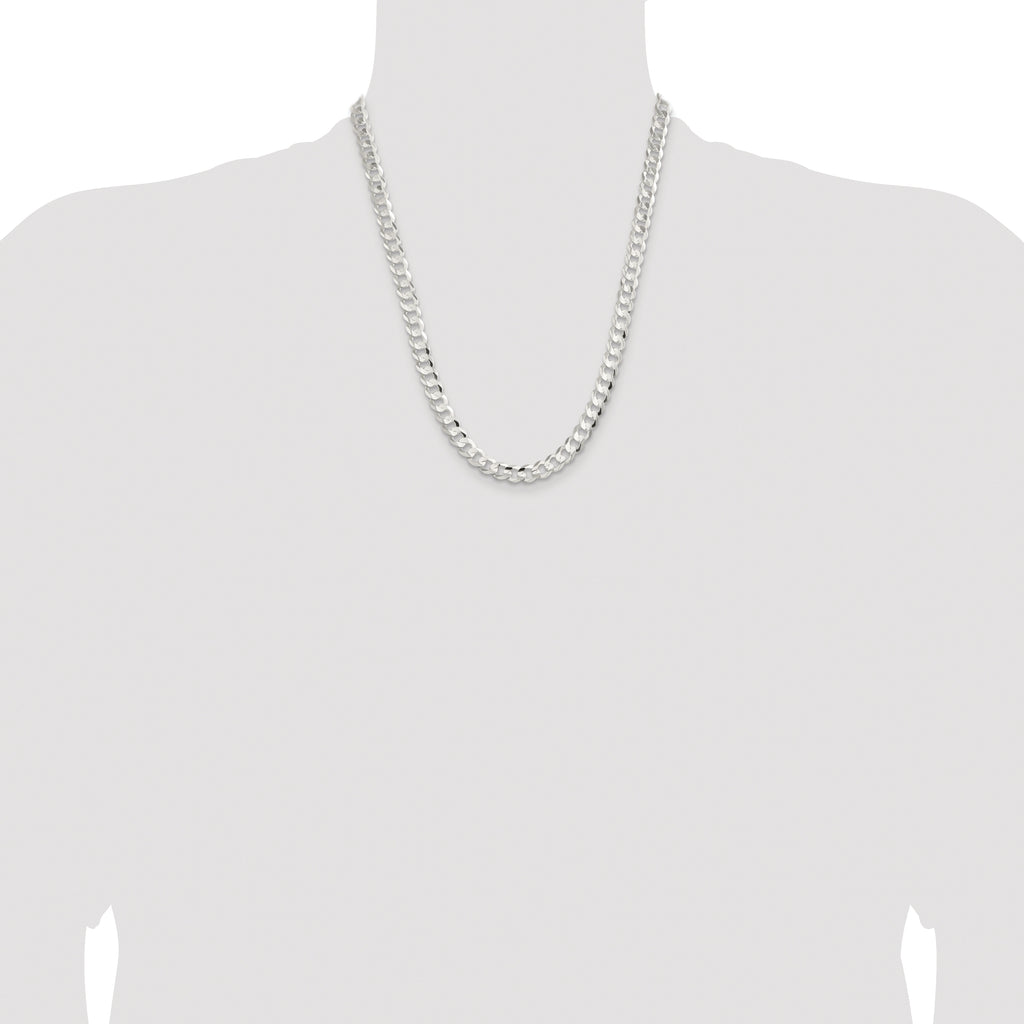 Sterling Silver Rhodium-plated 7.8mm Concave Beveled Curb Chain