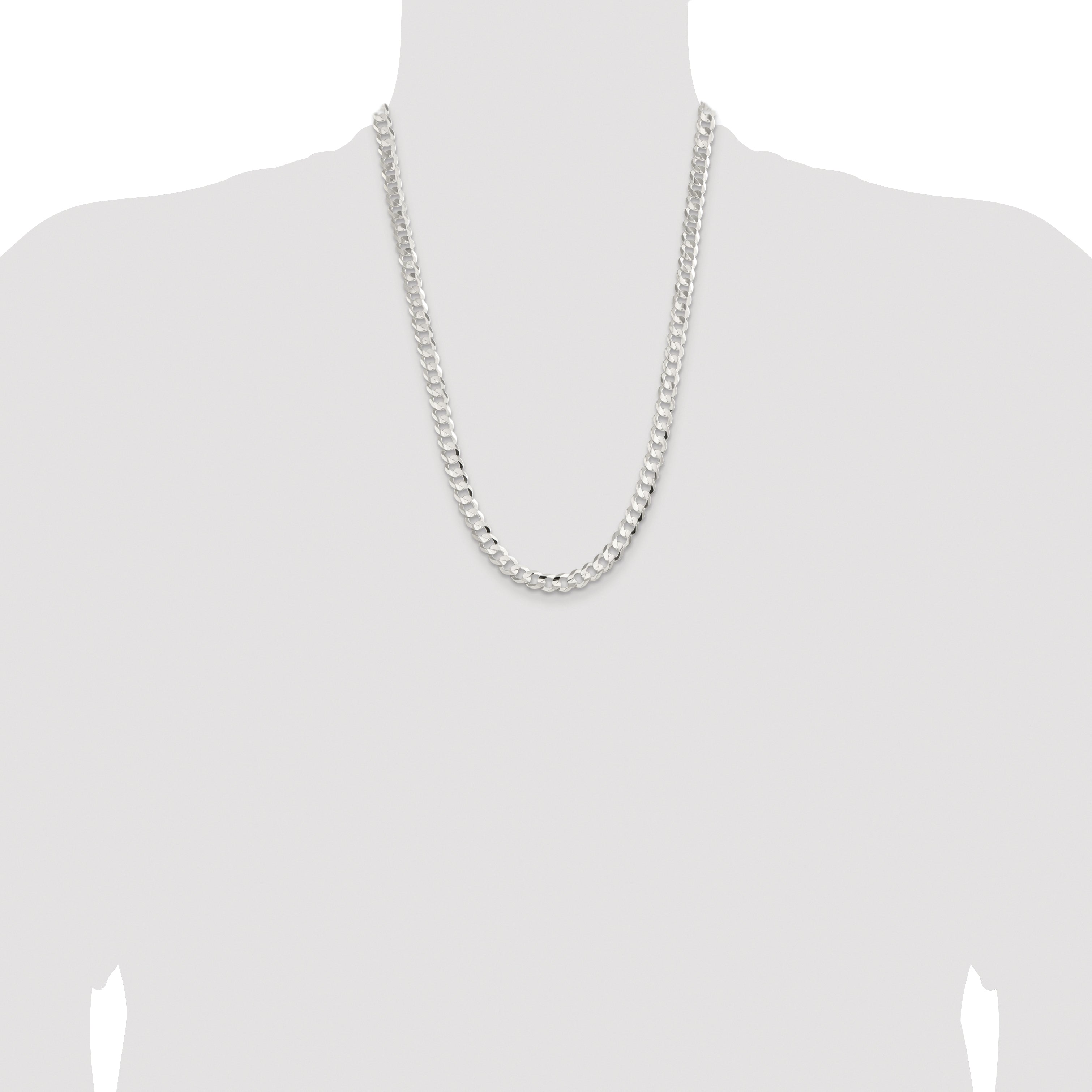 Sterling Silver Rhodium-plated 7.8mm Concave Beveled Curb Chain