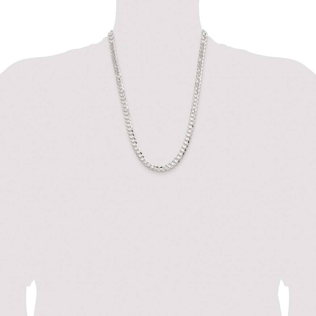 Sterling Silver Rhodium-plated 7.8mm Concave Beveled Curb Chain