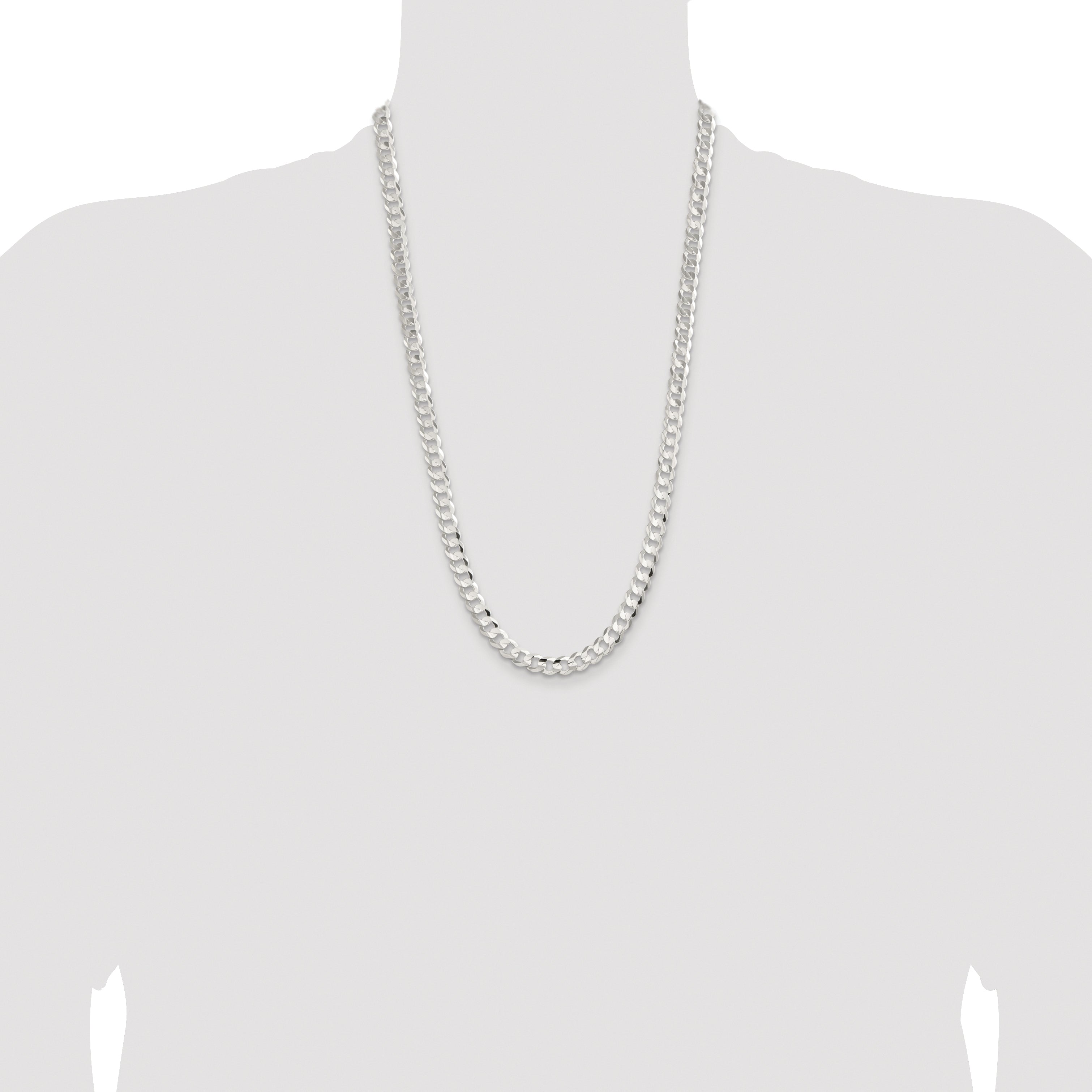 Sterling Silver Rhodium-plated 7.8mm Concave Beveled Curb Chain