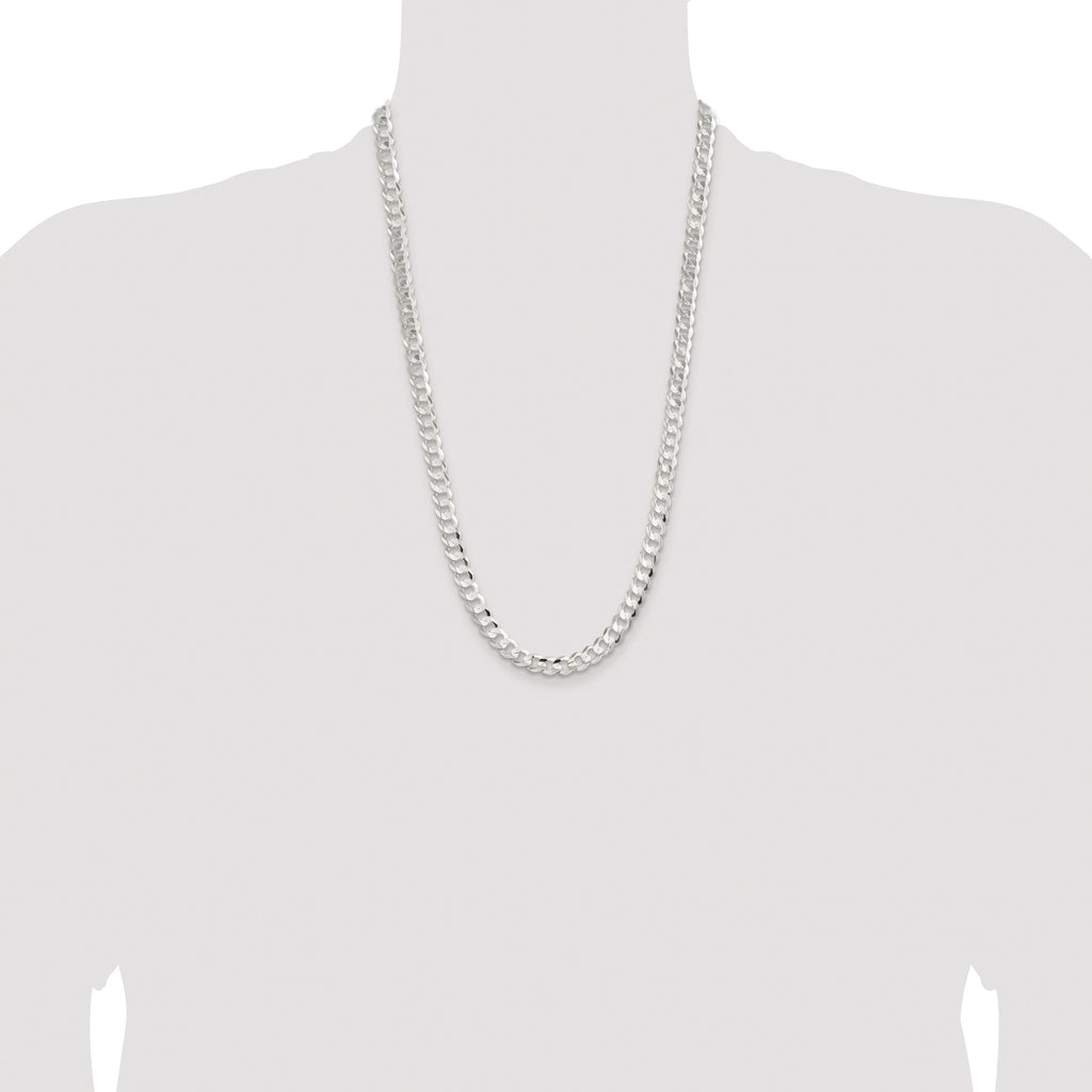 Sterling Silver Rhodium-plated 7.8mm Concave Beveled Curb Chain