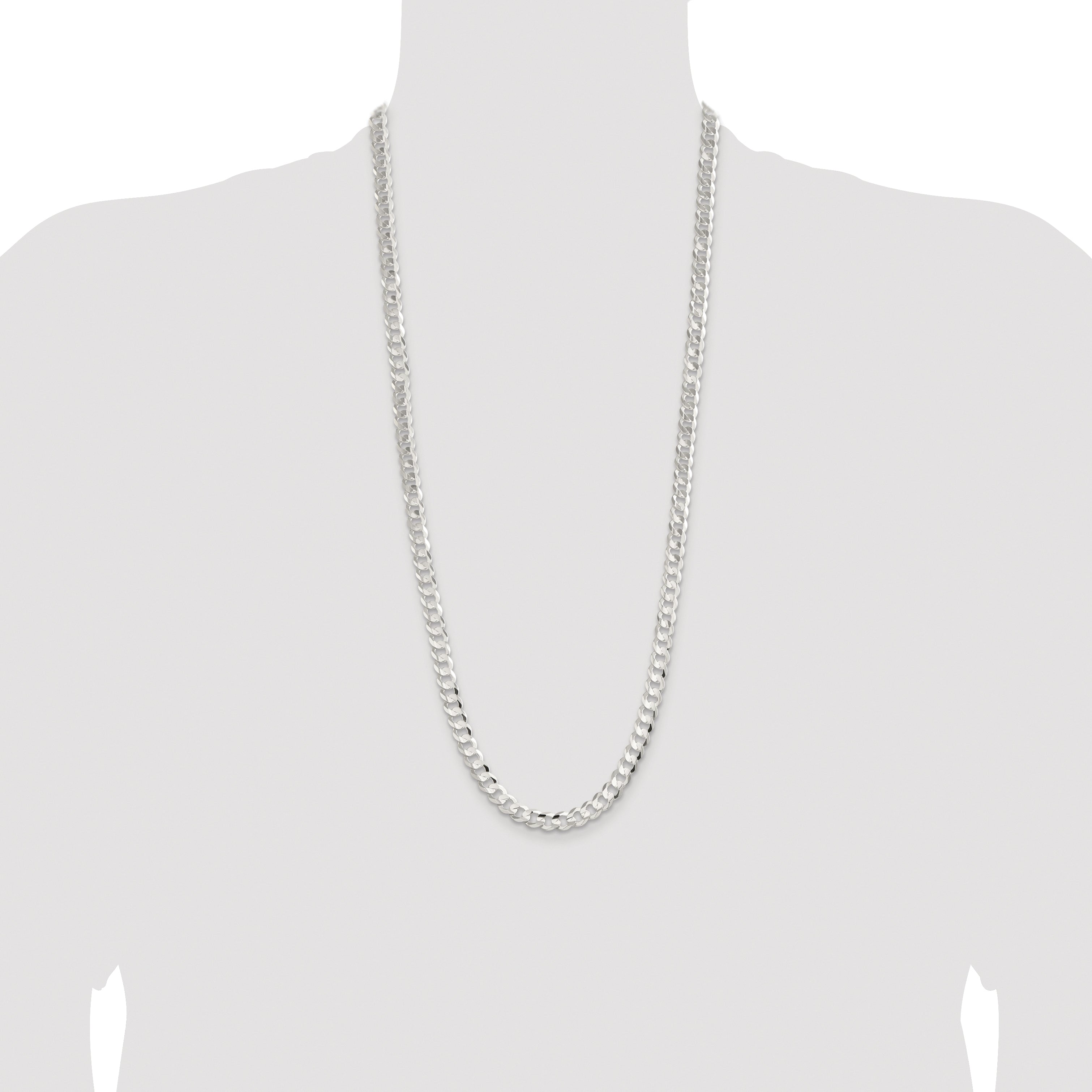Sterling Silver Rhodium-plated 7.8mm Concave Beveled Curb Chain
