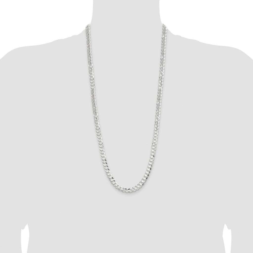 Sterling Silver Rhodium-plated 7.8mm Concave Beveled Curb Chain