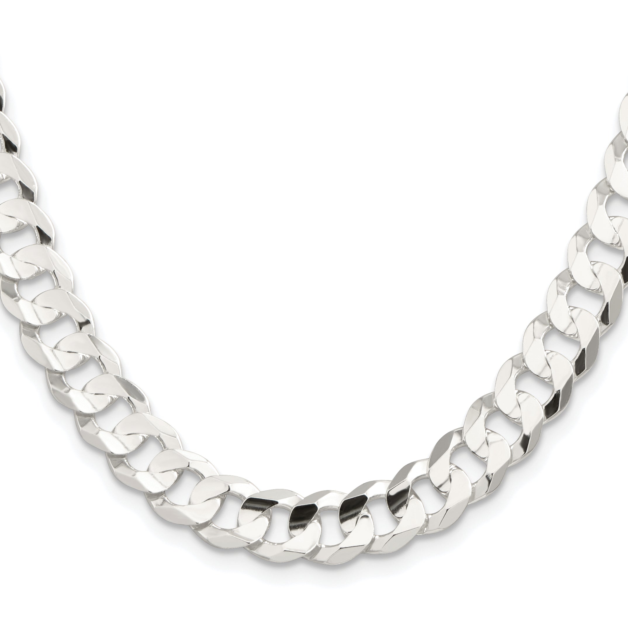 Sterling Silver Rhodium-plated 9.75mm Concave Beveled Curb Chain