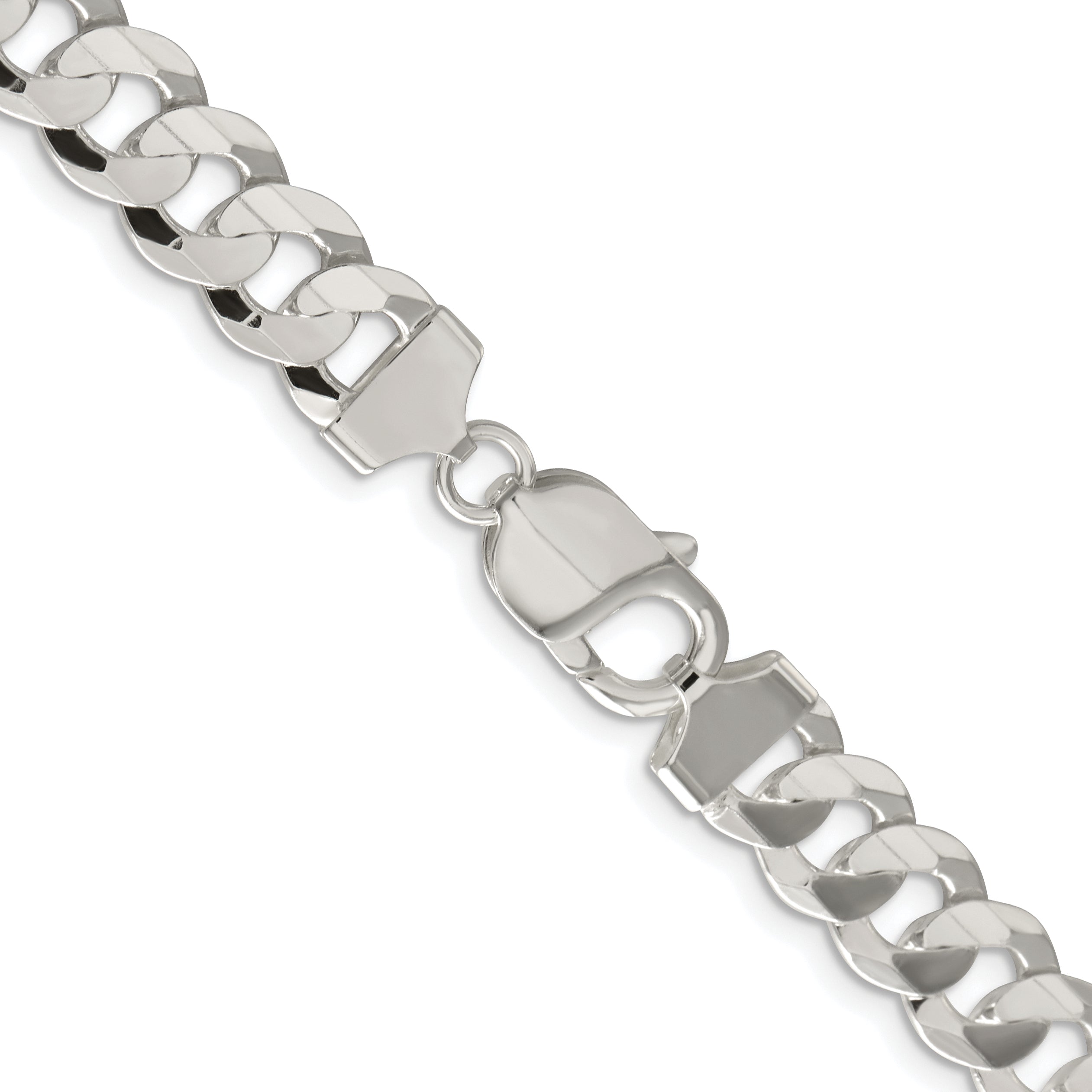 Sterling Silver Rhodium-plated 9.75mm Concave Beveled Curb Chain