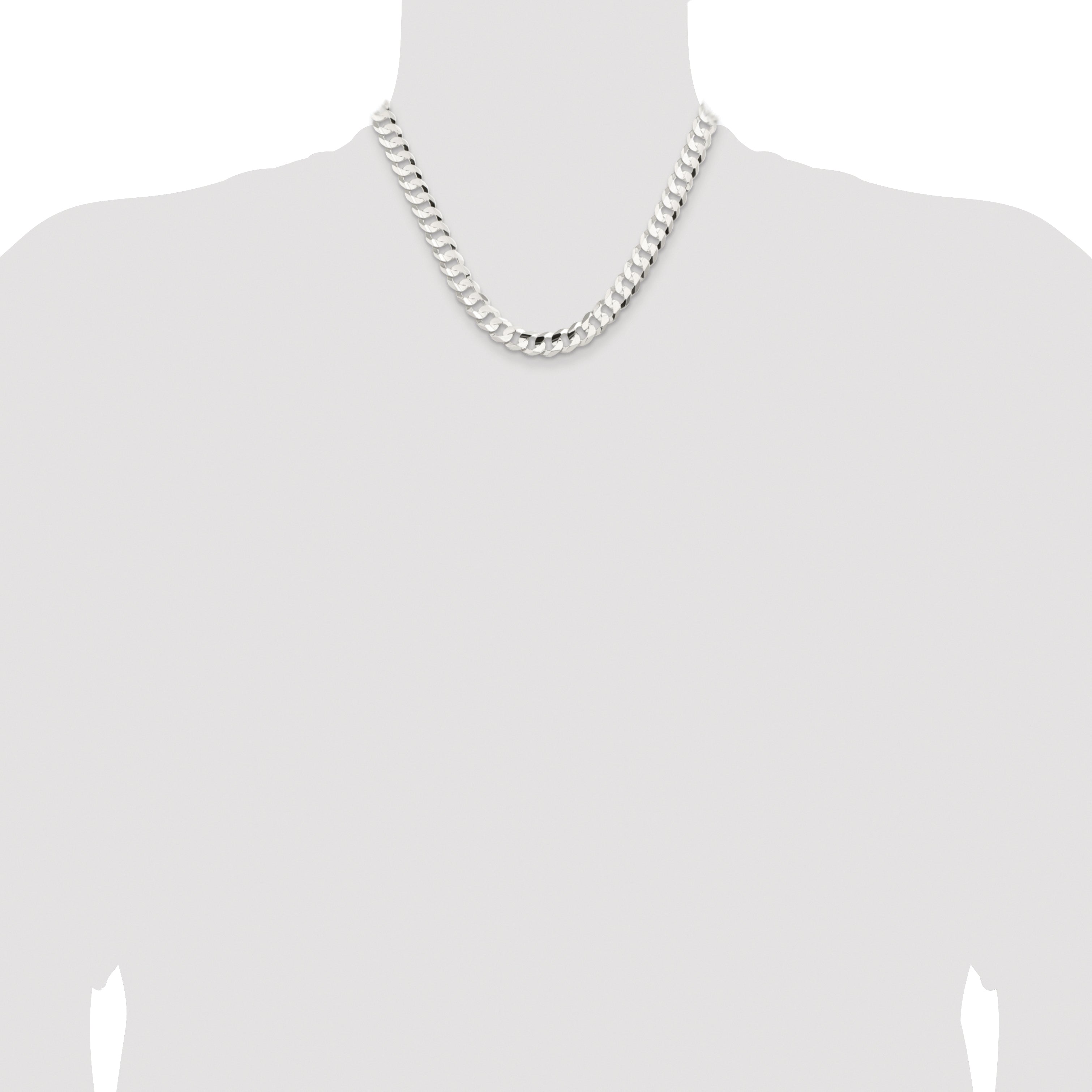 Sterling Silver Rhodium-plated 9.75mm Concave Beveled Curb Chain