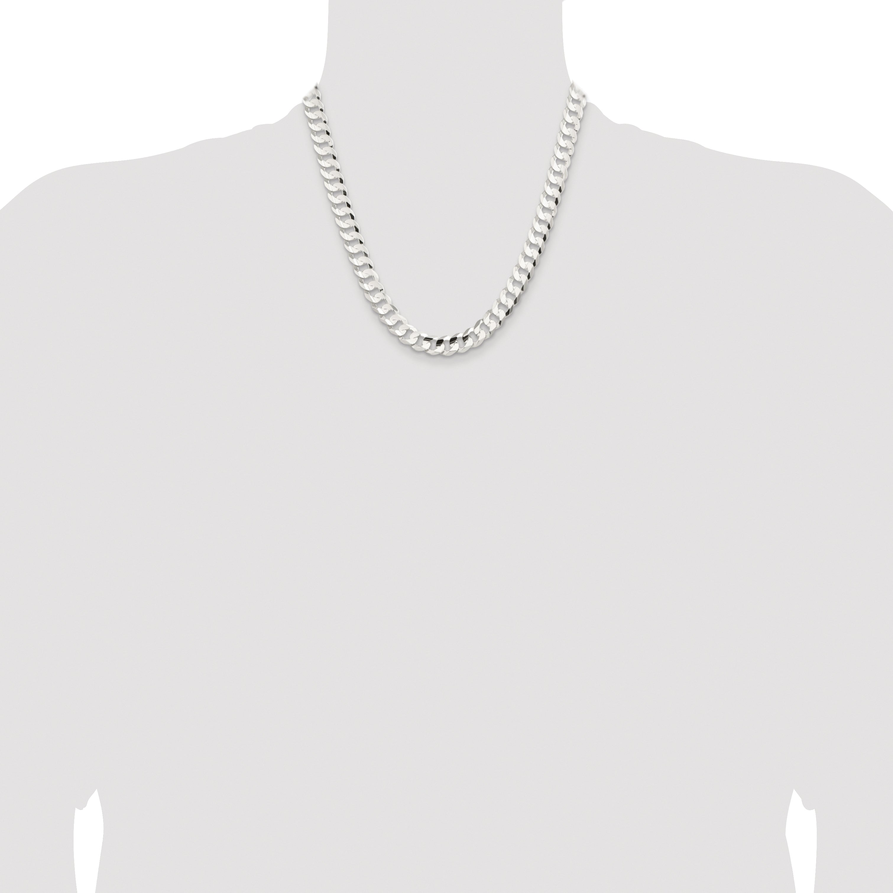 Sterling Silver Rhodium-plated 9.75mm Concave Beveled Curb Chain