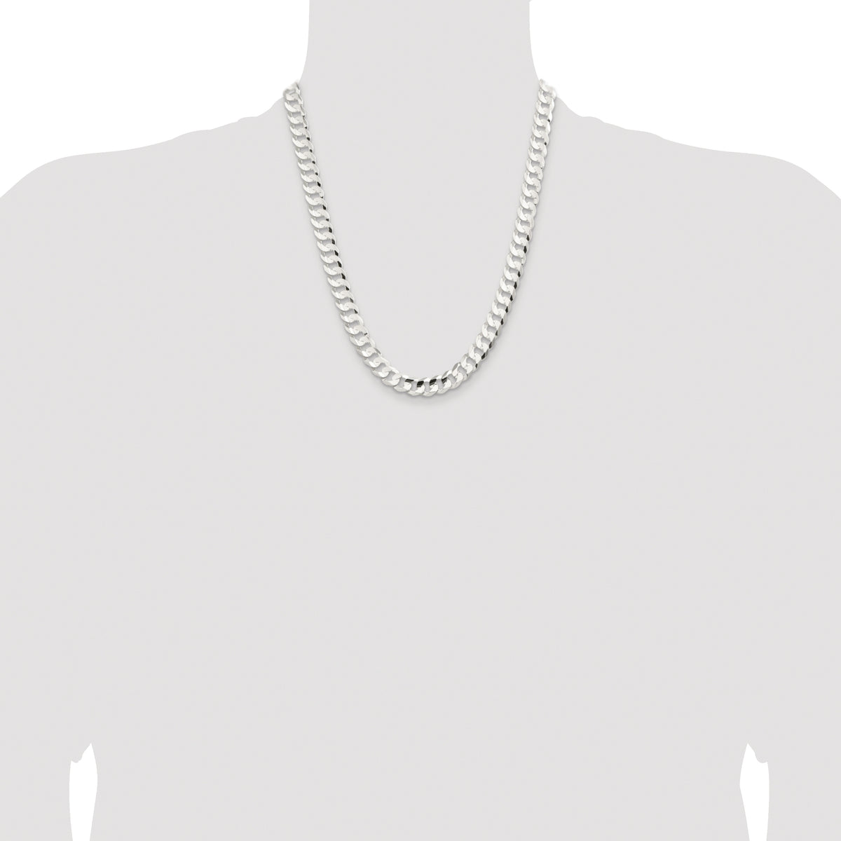 Sterling Silver Rhodium-plated 9.75mm Concave Beveled Curb Chain