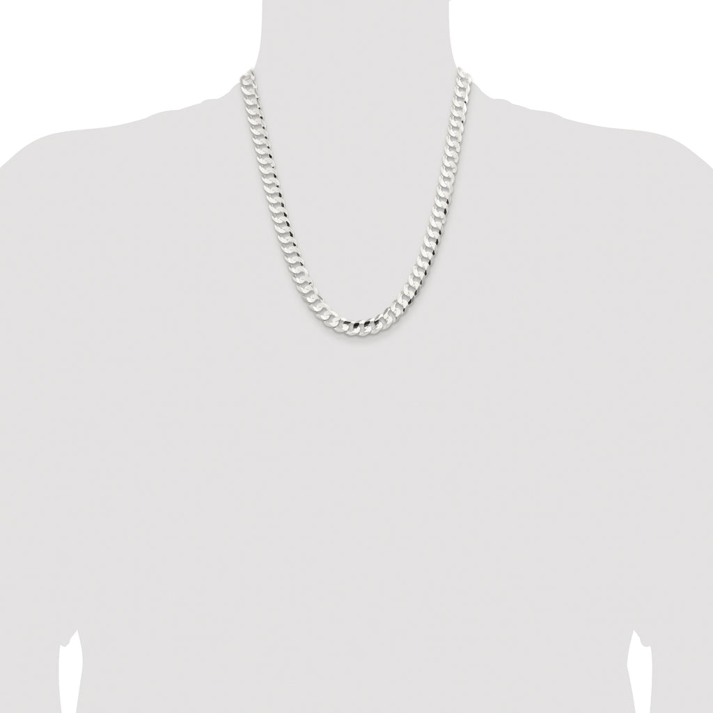 Sterling Silver Rhodium-plated 9.75mm Concave Beveled Curb Chain