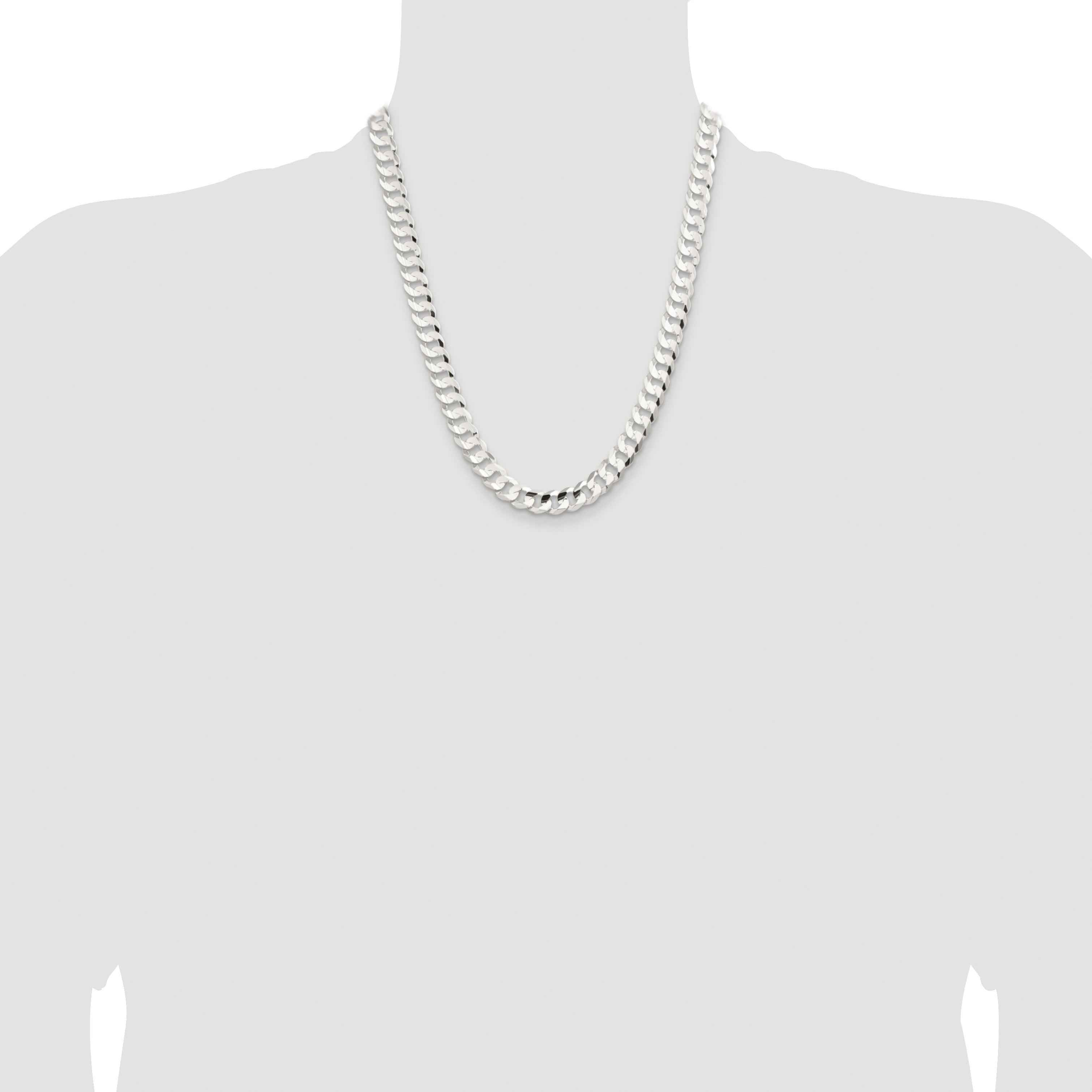 Sterling Silver Rhodium-plated 9.75mm Concave Beveled Curb Chain
