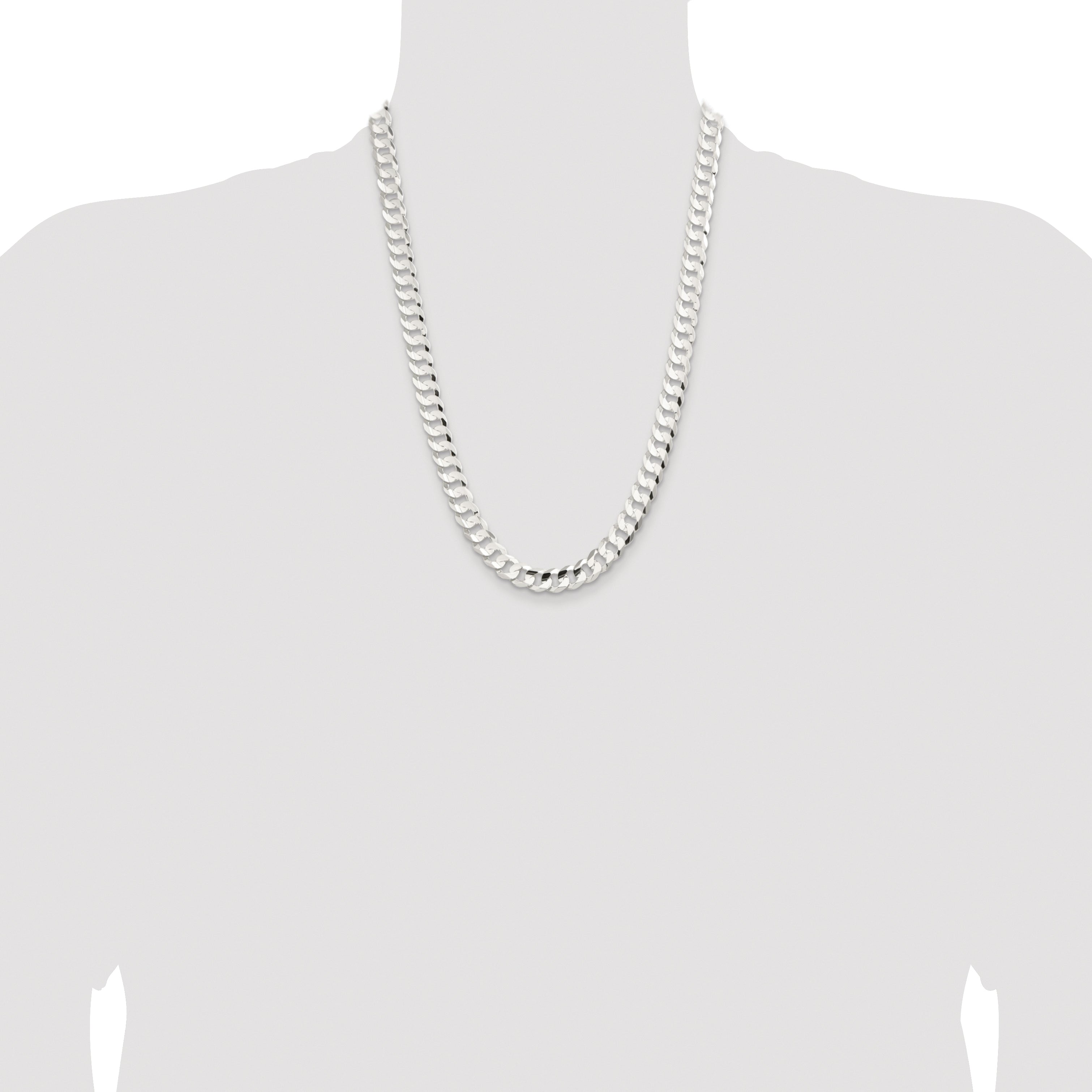 Sterling Silver Rhodium-plated 9.75mm Concave Beveled Curb Chain