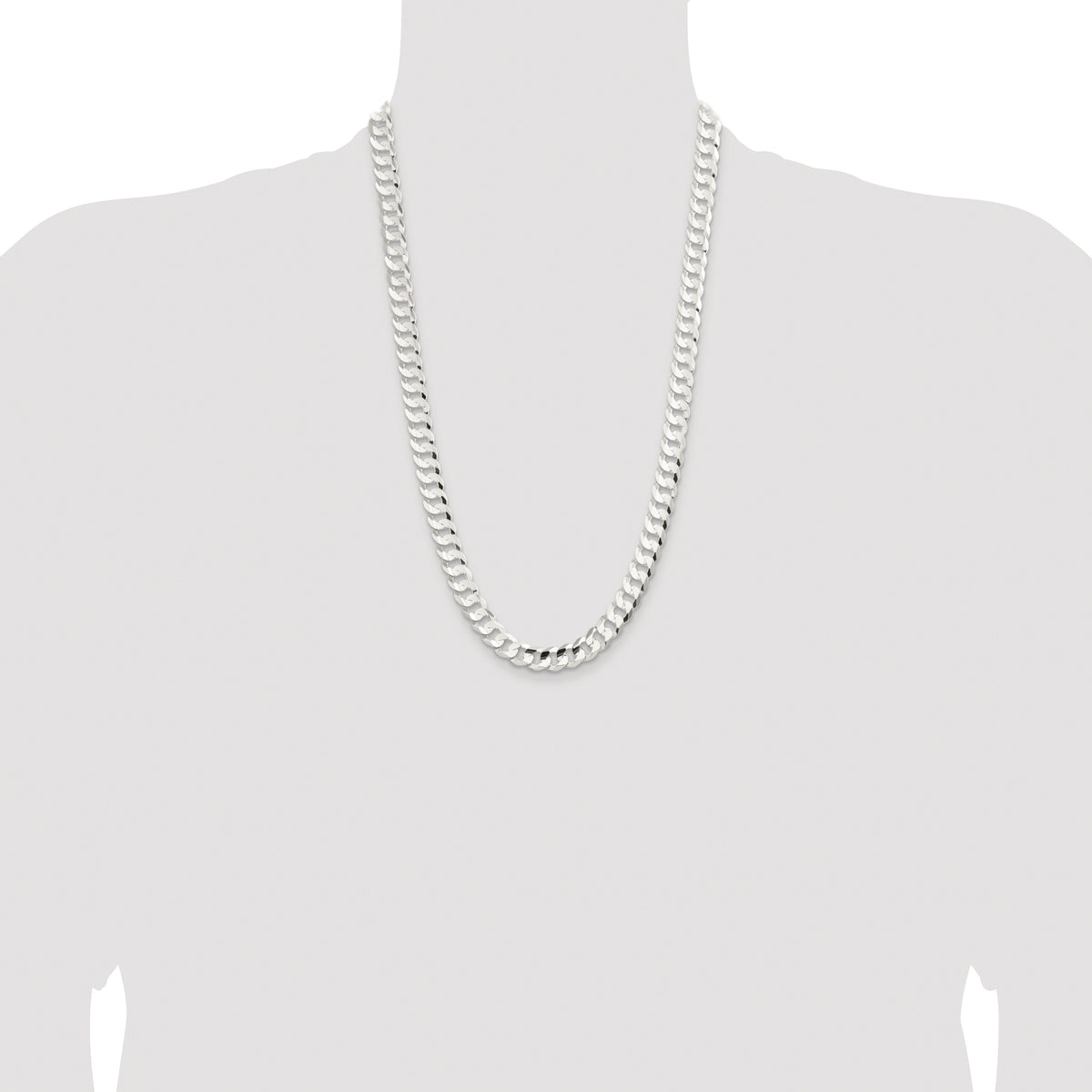 Sterling Silver Rhodium-plated 9.75mm Concave Beveled Curb Chain